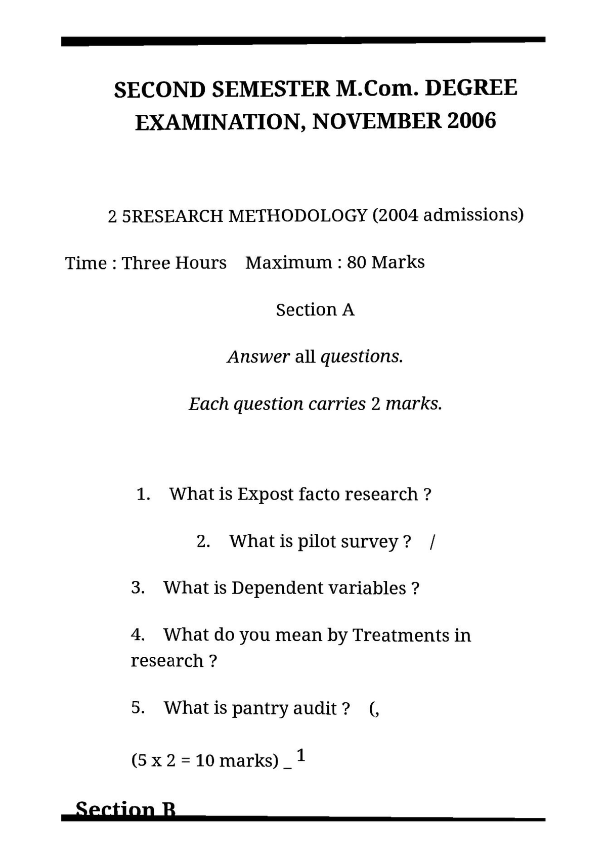 mcom sem 2 research methodology question paper