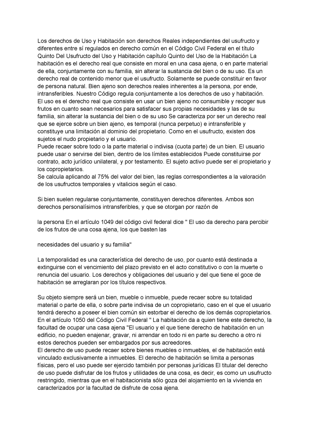 Uso Y Habitacion Resumen Bienes Y Derechos Reales Los Derechos De Uso Y Habitación Son 1560