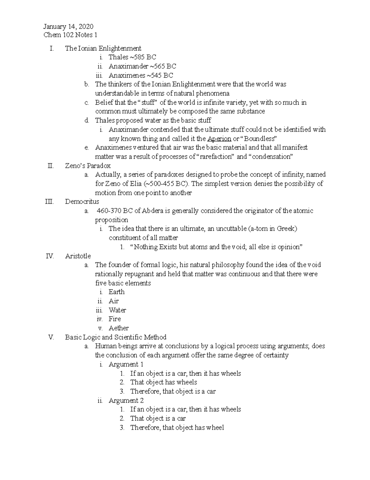 Chem 102 Notes 1 - Thomas Zona - Chem 102 Notes 1 I. The Ionian ...