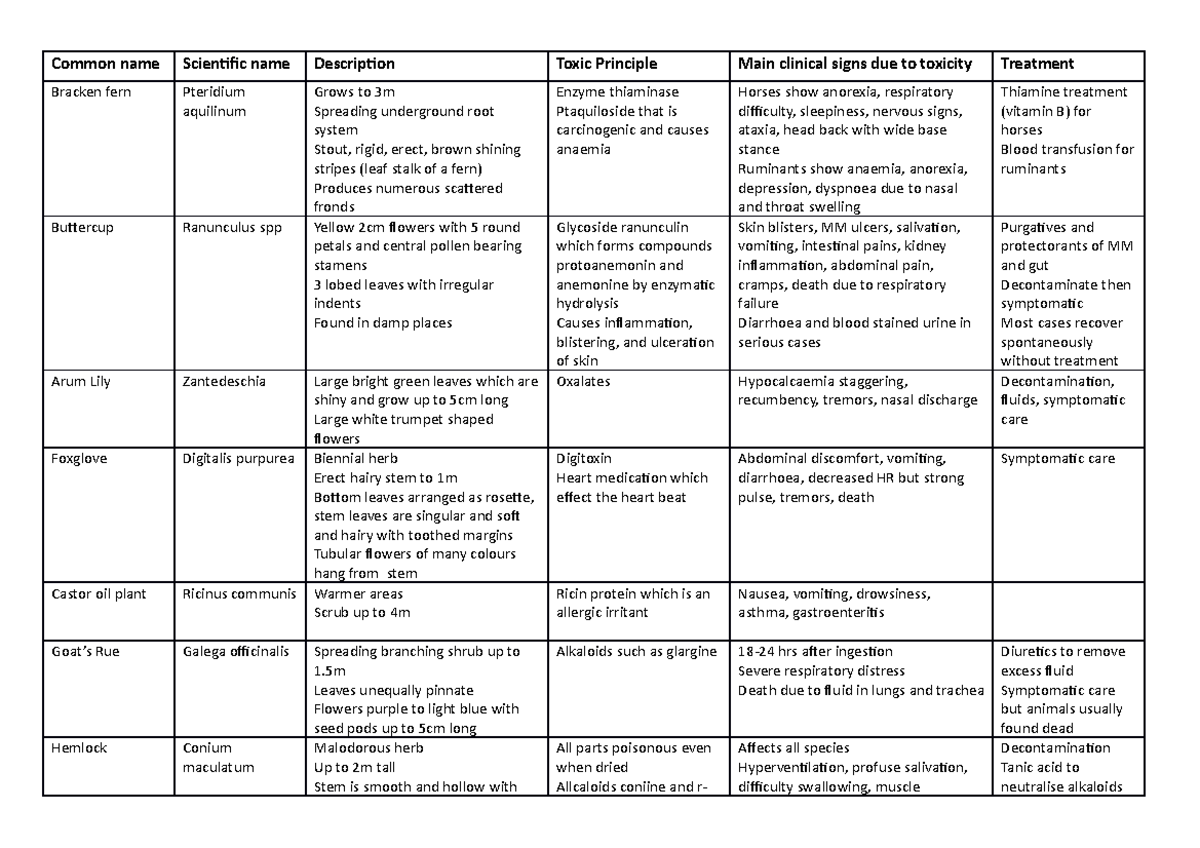 Poisonous Plants Spreadsheet - Common name Scientific name Description ...