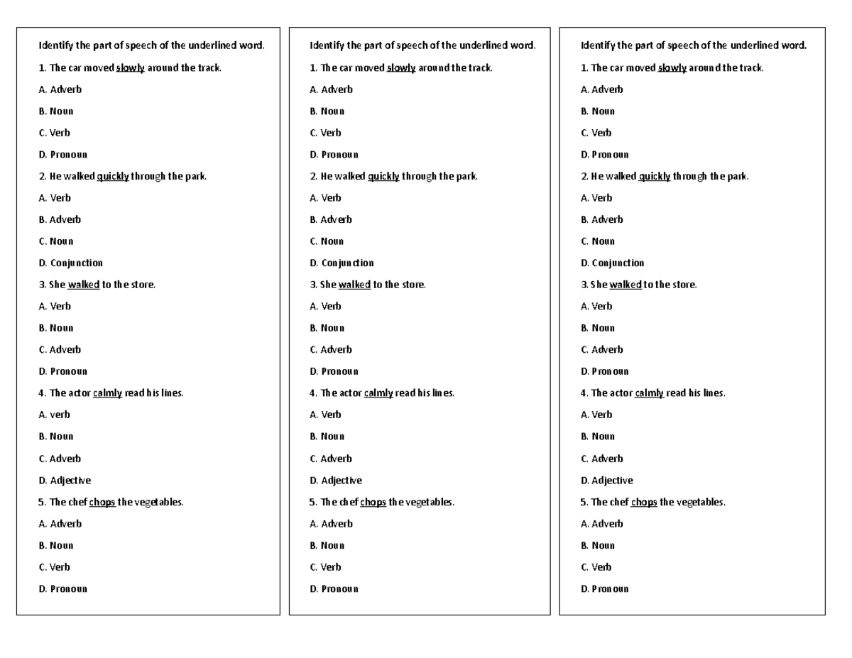 8 Parts OF Speech QUIZ just a sample quiz from the