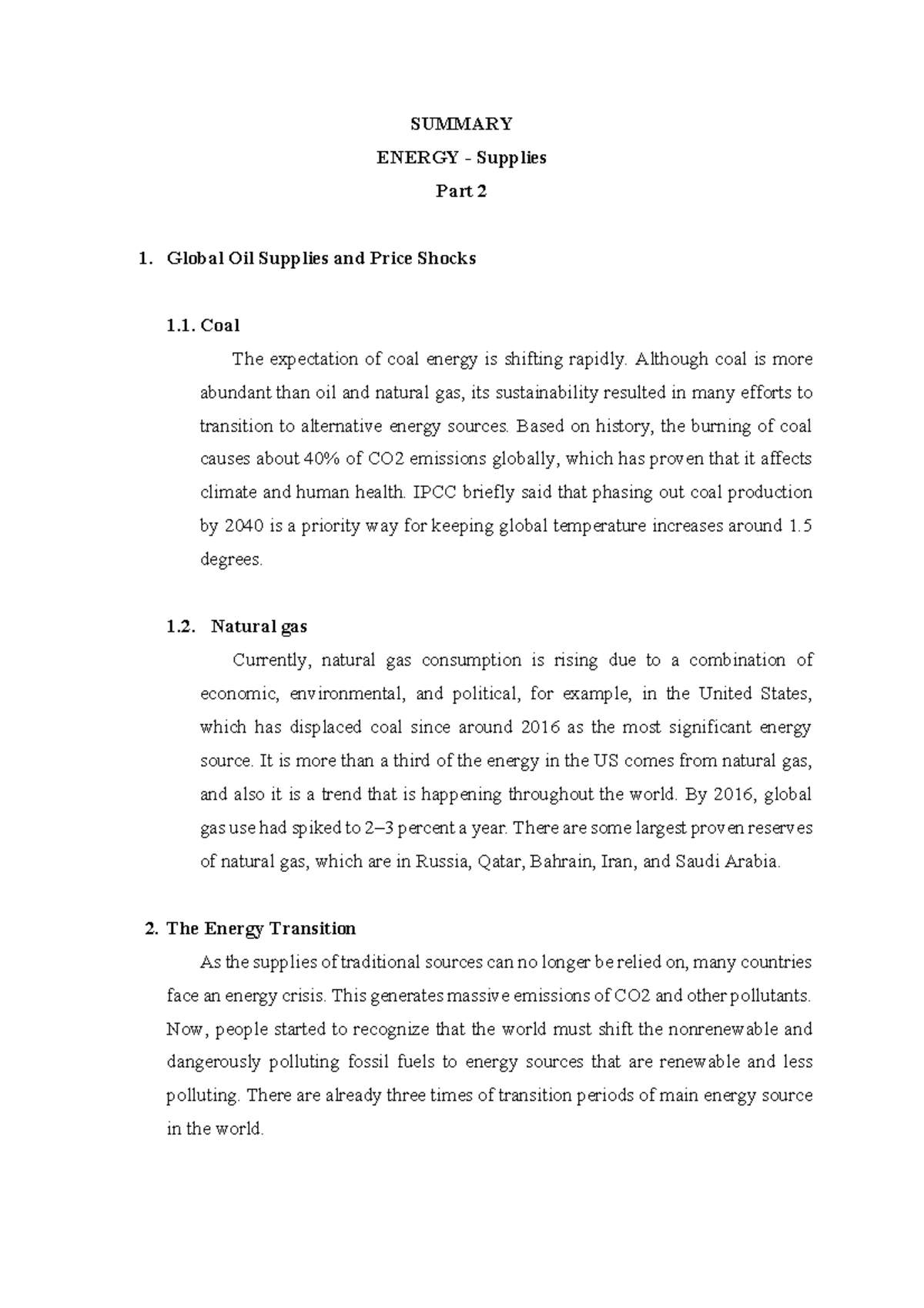 Global Issues Energy Supplies Summary 2 SUMMARY ENERGY Supplies