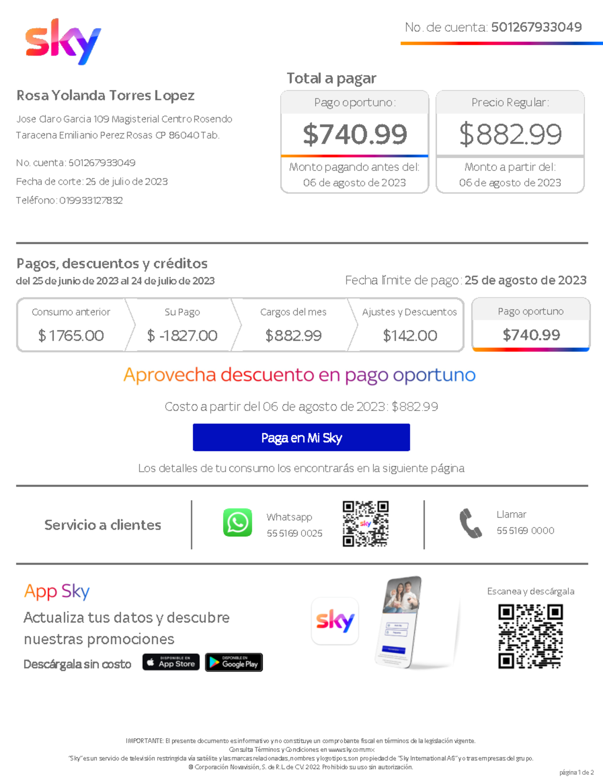 B1-609367762 501267933049 - No. de cuenta: 501267933049 IMPORTANTE: El
