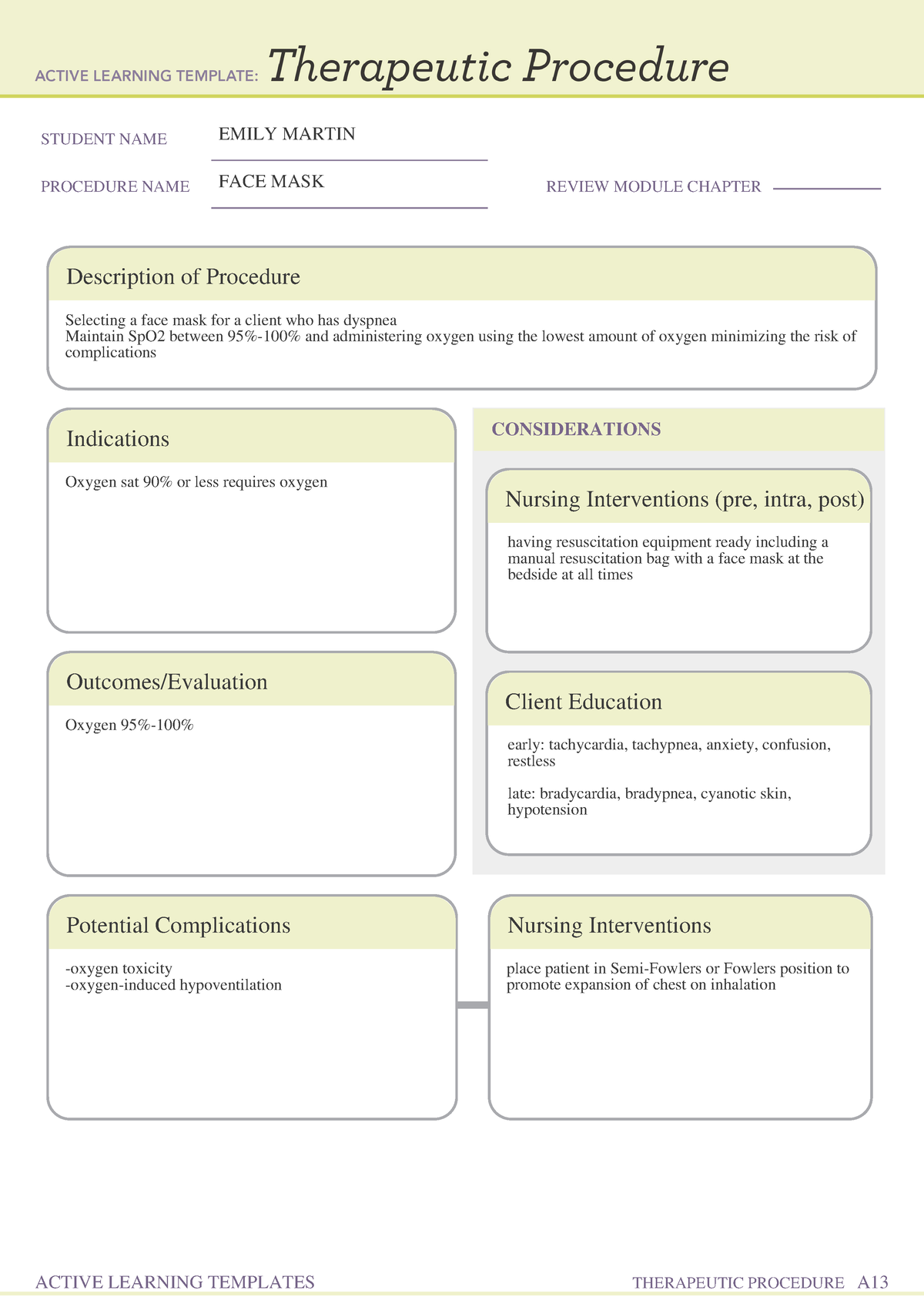 Therapeutic Procedure- administering oxygen - STUDENT NAME EMILY MARTIN ...