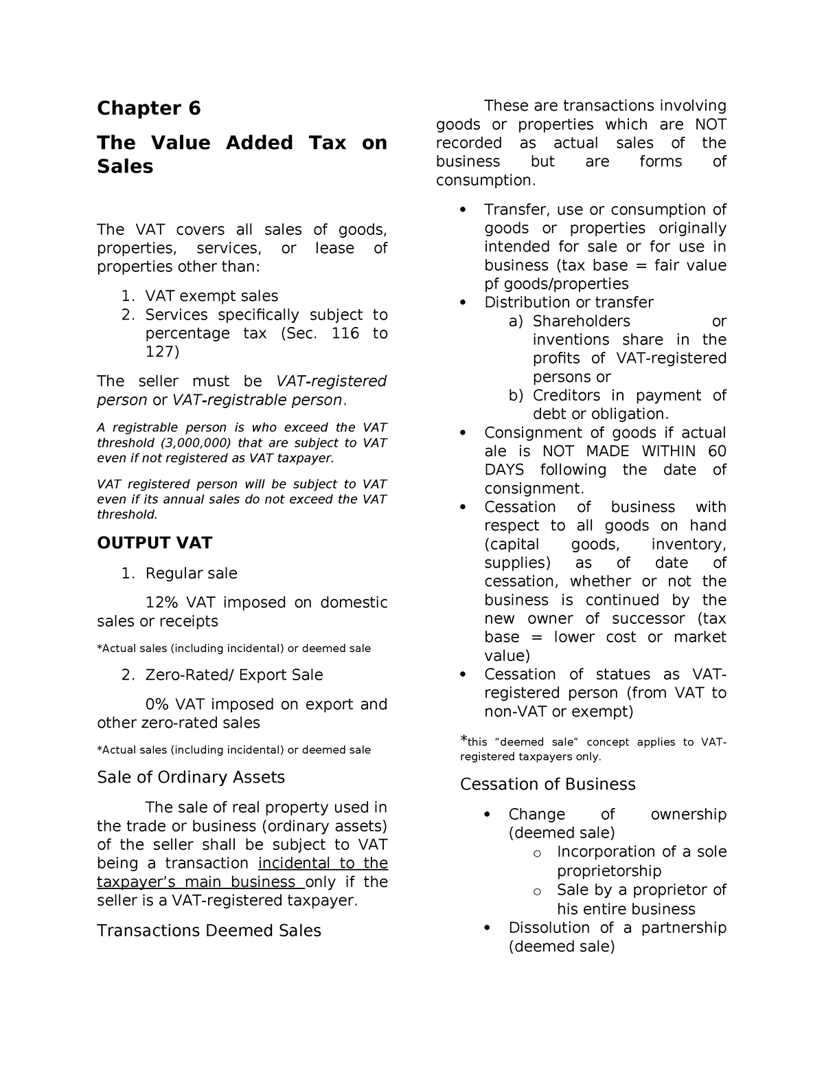 Chapter 6 - VAT - VAT - Chapter 6 The Value Added Tax on Sales The VAT ...