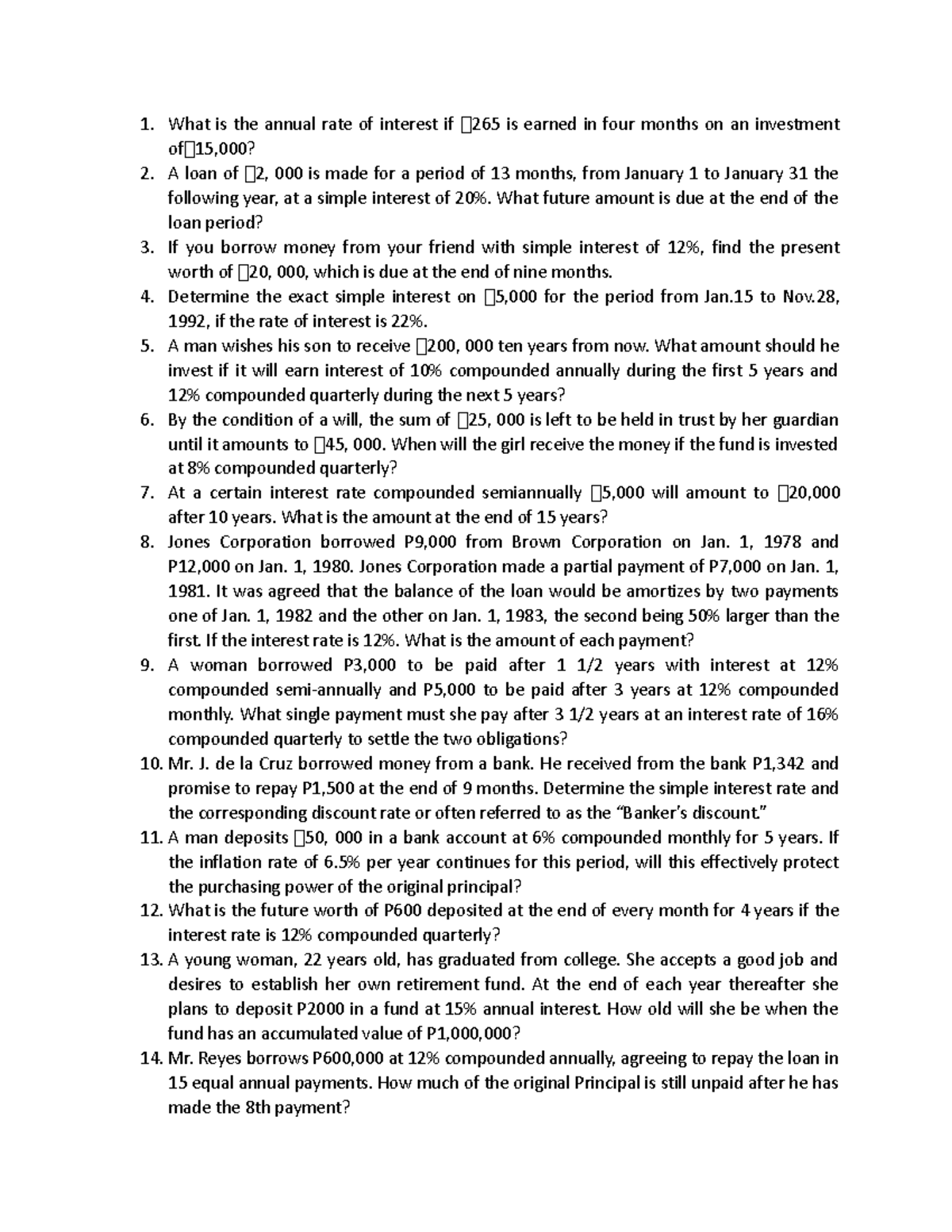 PS-IE - Problem Set - What is the annual rate of interest if 𝐀265 is ...
