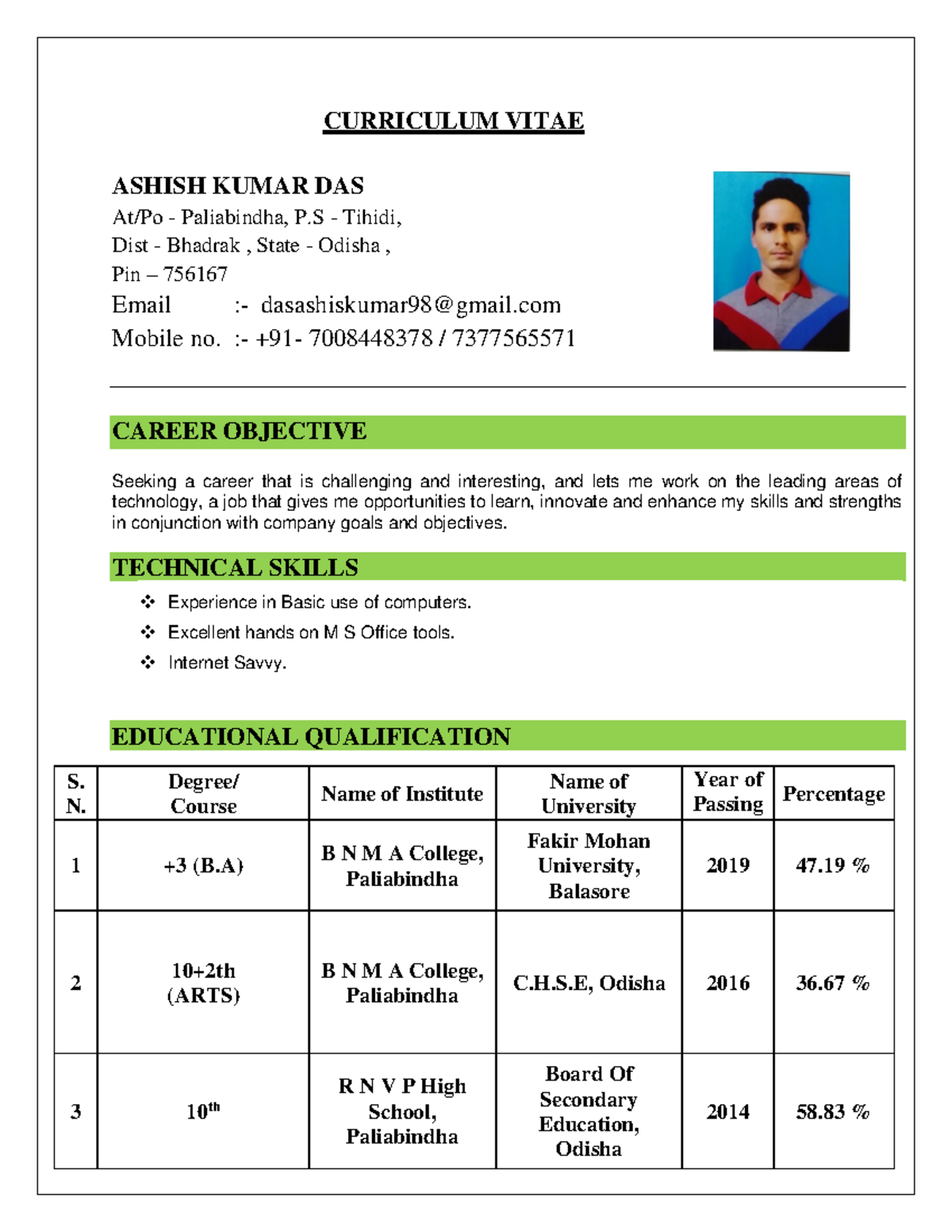 BAPI CV - vkbnhlbu tfvbyo - CURRICULUM VITAE ASHISH KUMAR DAS At/Po ...