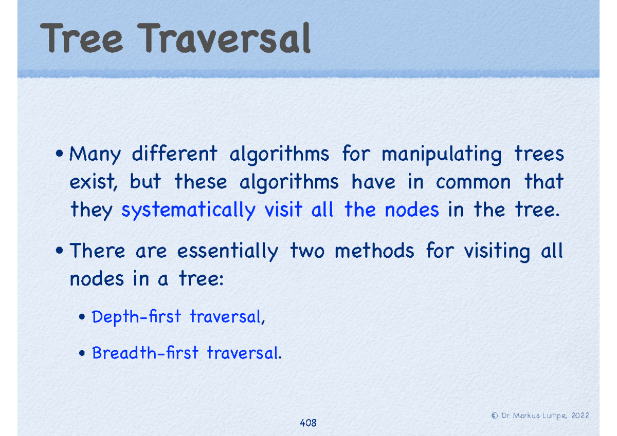 COS30008 Week 12 Tree Traversal - © Dr Markus Lumpe, 2022 Tree ...