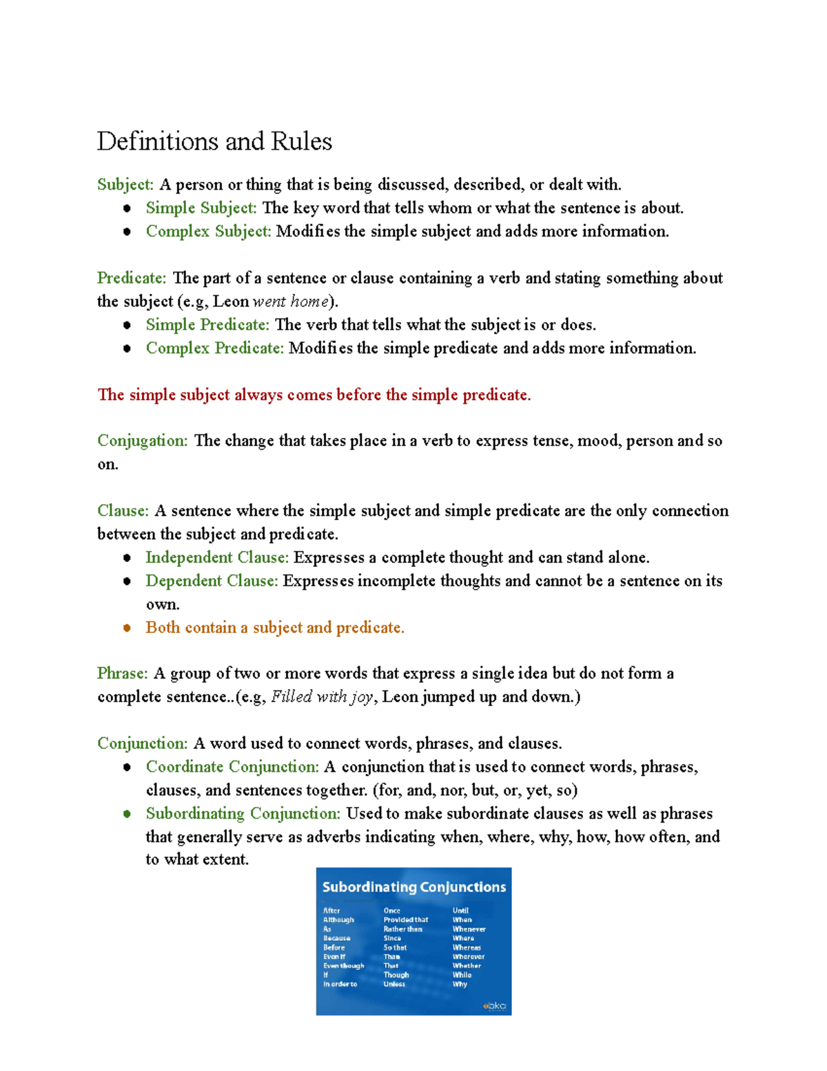 Basic English Grammar - Definitions and Rules Subject: A person or ...