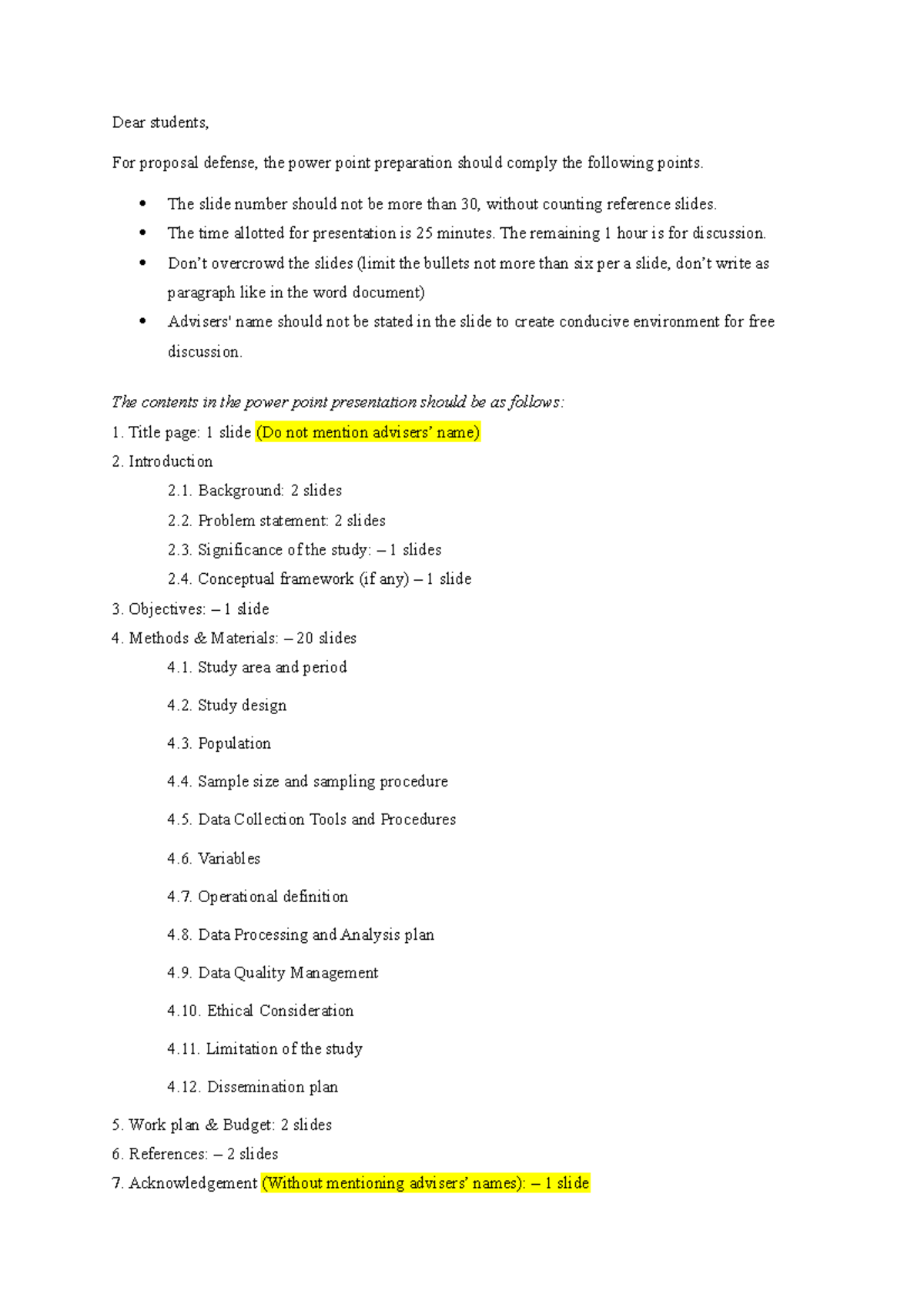 Power point preparation for proposal defense - Dear students, For ...