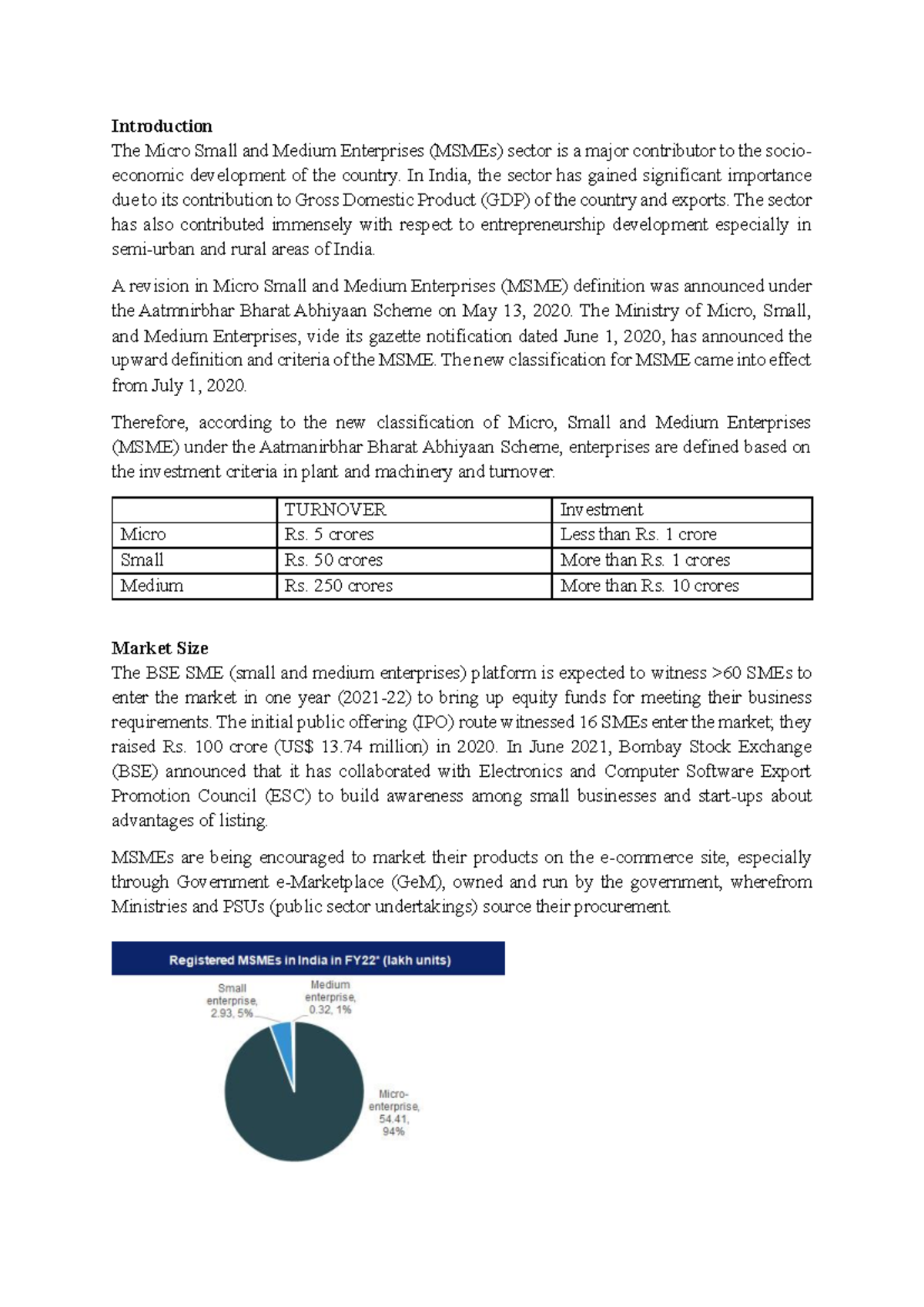 MSME - Introduction The Micro Small and Medium Enterprises (MSMEs ...