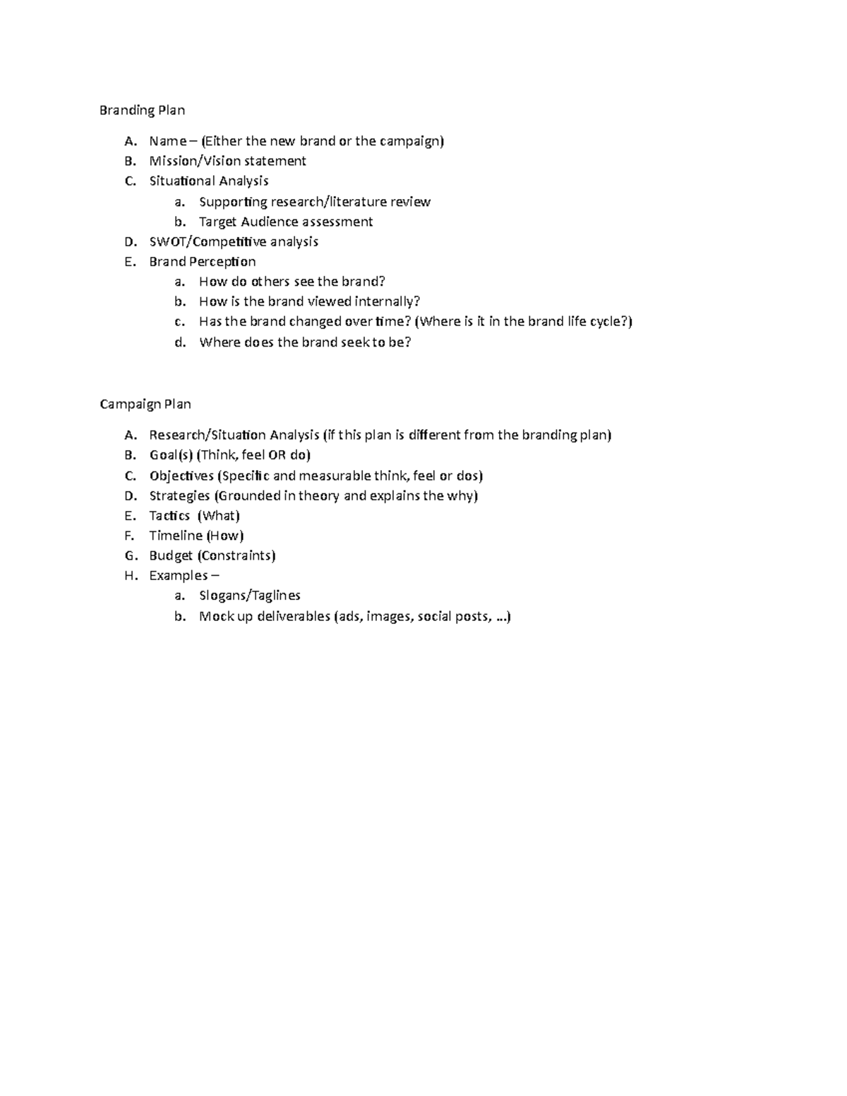 JAMS 559 Plan Outline Template Branding Plan A. Name (Either the
