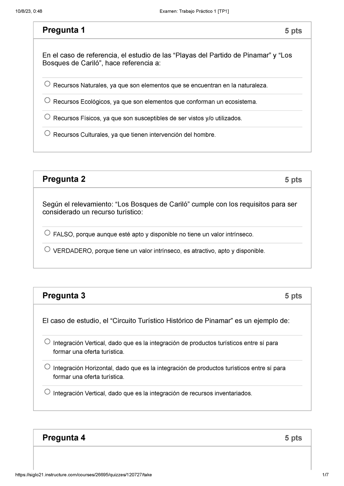 Examen Trabajo Práctico 1 [TP1] 1 - Pregunta 1 5 Pts Recursos Naturales ...