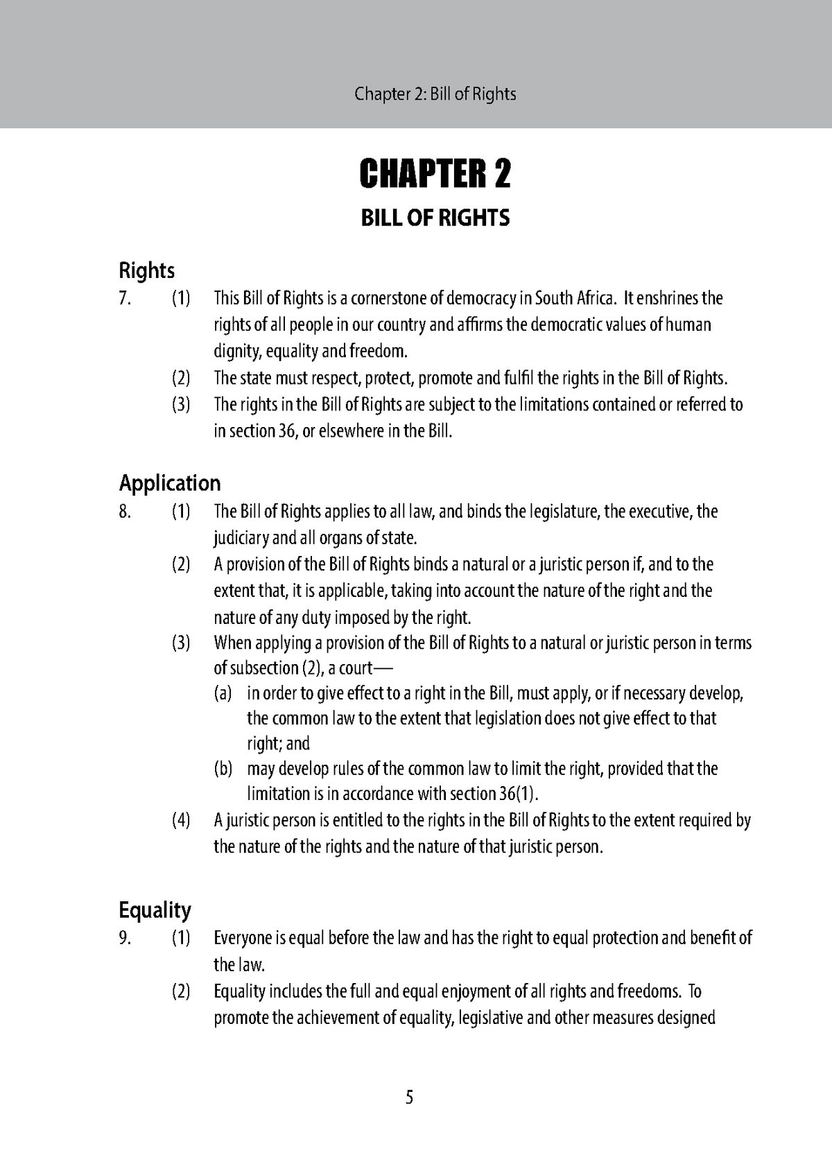 Bill Of Rights In The Constitution Of South Africa CHAPTER 2 BILL OF 