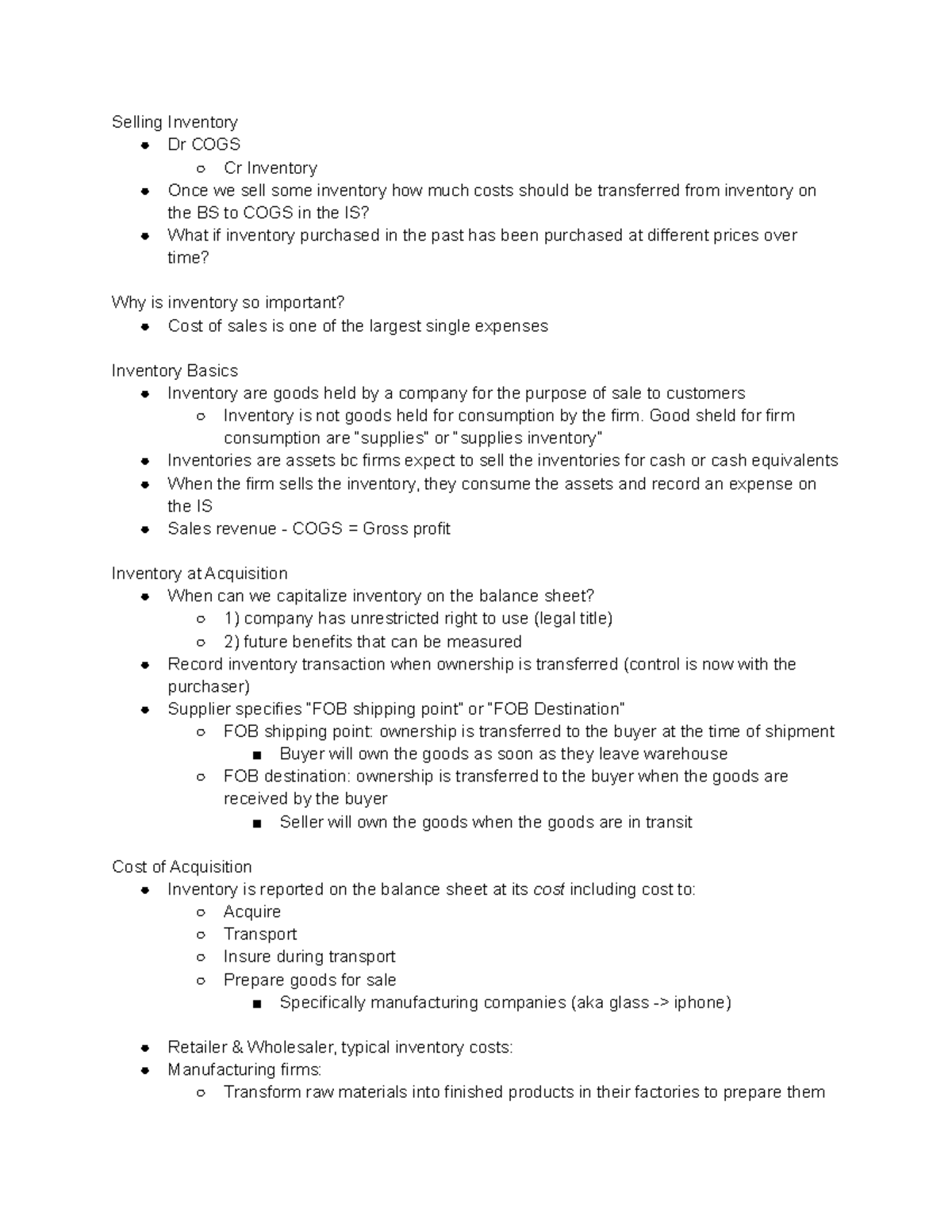 AC221 Chapter 9 Notes - Selling Inventory Dr COGS Cr Inventory Once we ...