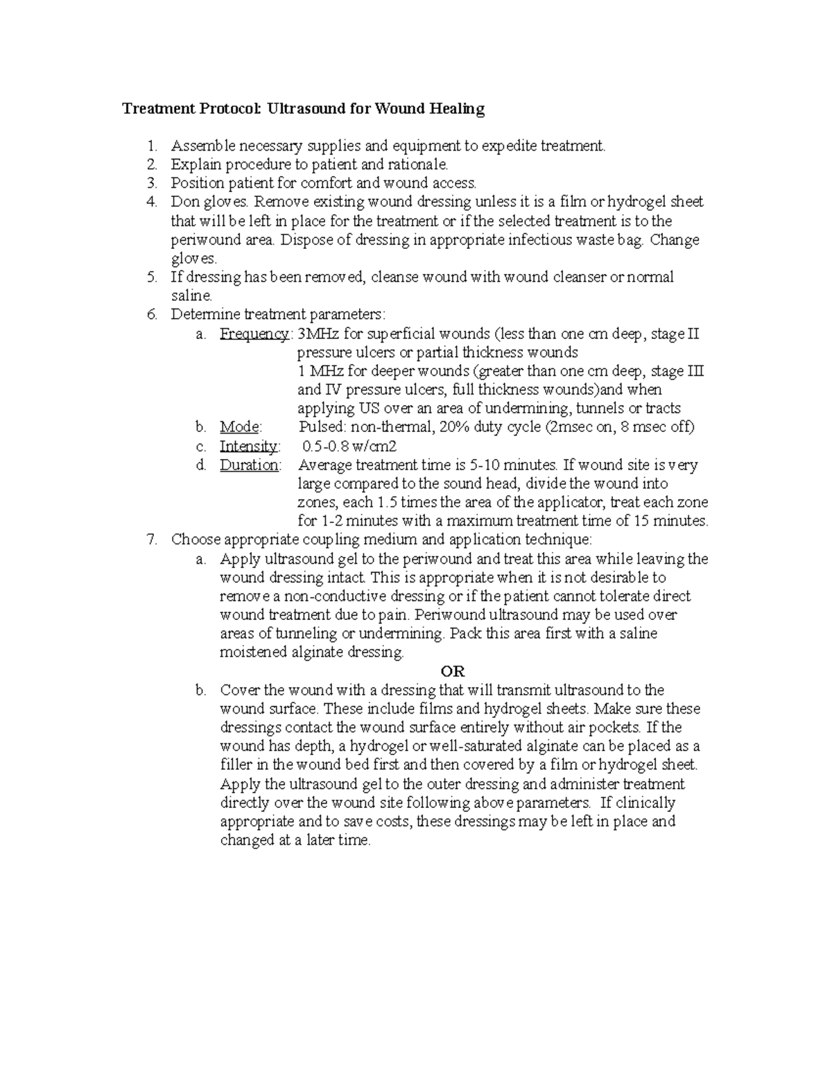 Ultrasound 20 Treatment Protocol Ultrasound for Wound Healing