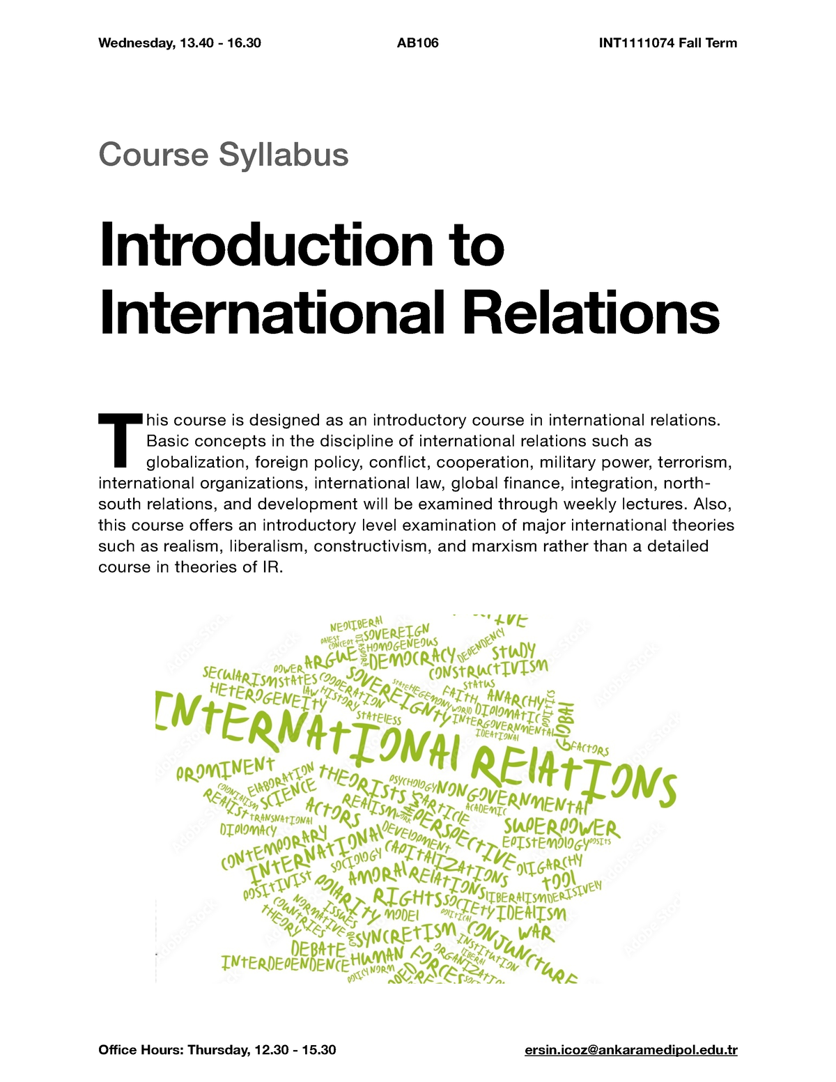 Introduction to International Relations (Syllabus) Fall Term 2022