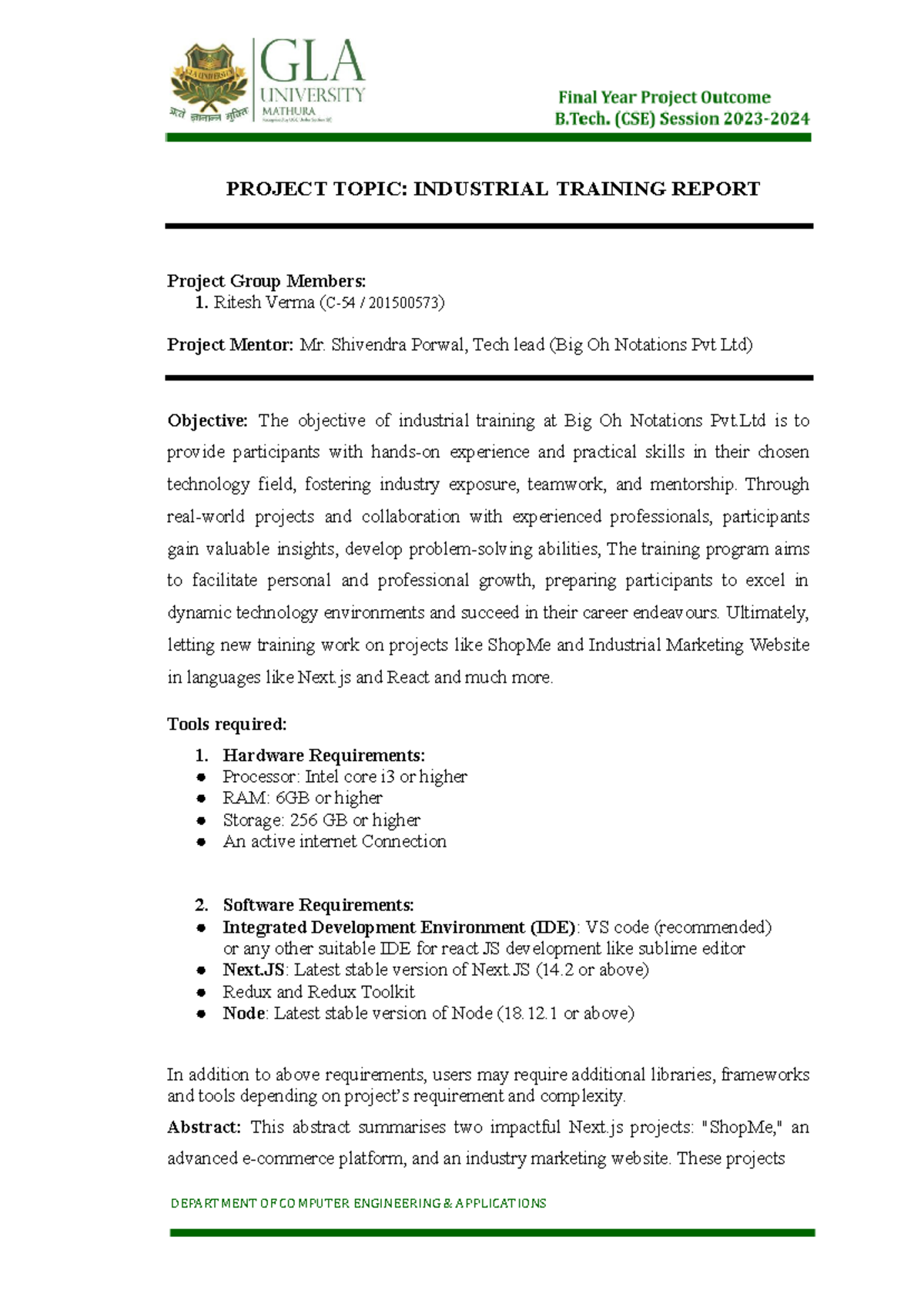 2015 00573 ODsigned - PROJECT TOPIC: INDUSTRIAL TRAINING REPORT Project ...