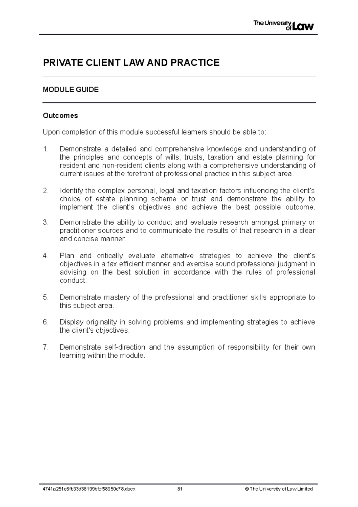 Private Client Law - Module Guide - PRIVATE CLIENT LAW AND PRACTICE ...