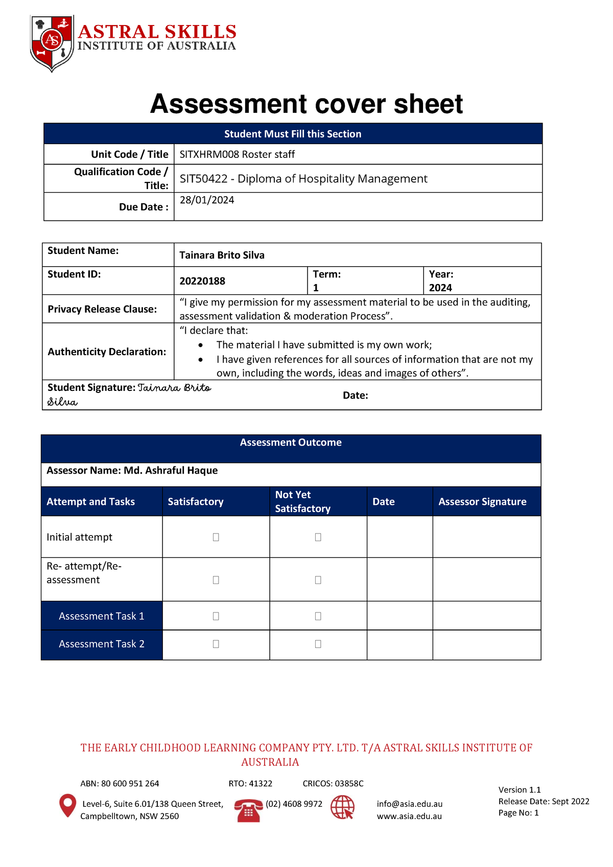 Sitxhrm 008 Student Assessment Tasks - THE EARLY CHILDHOOD LEARNING ...