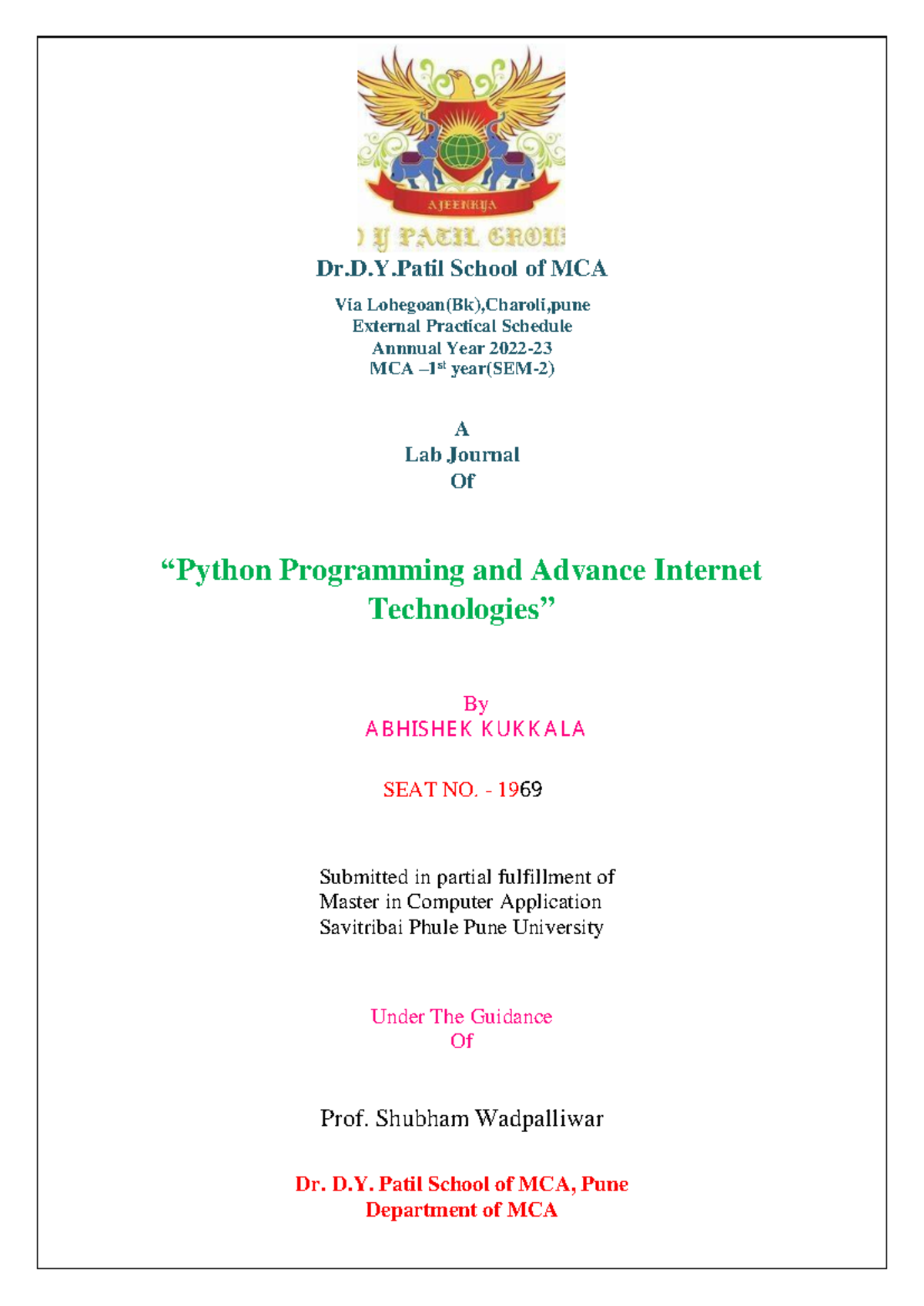 Python and AIT - Practical materials - Dr.D.Y School of MCA Via ...