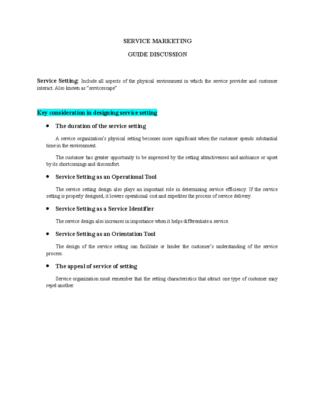 Lesson 3 Service Marketing SERVICE MARKETING GUIDE DISCUSSION