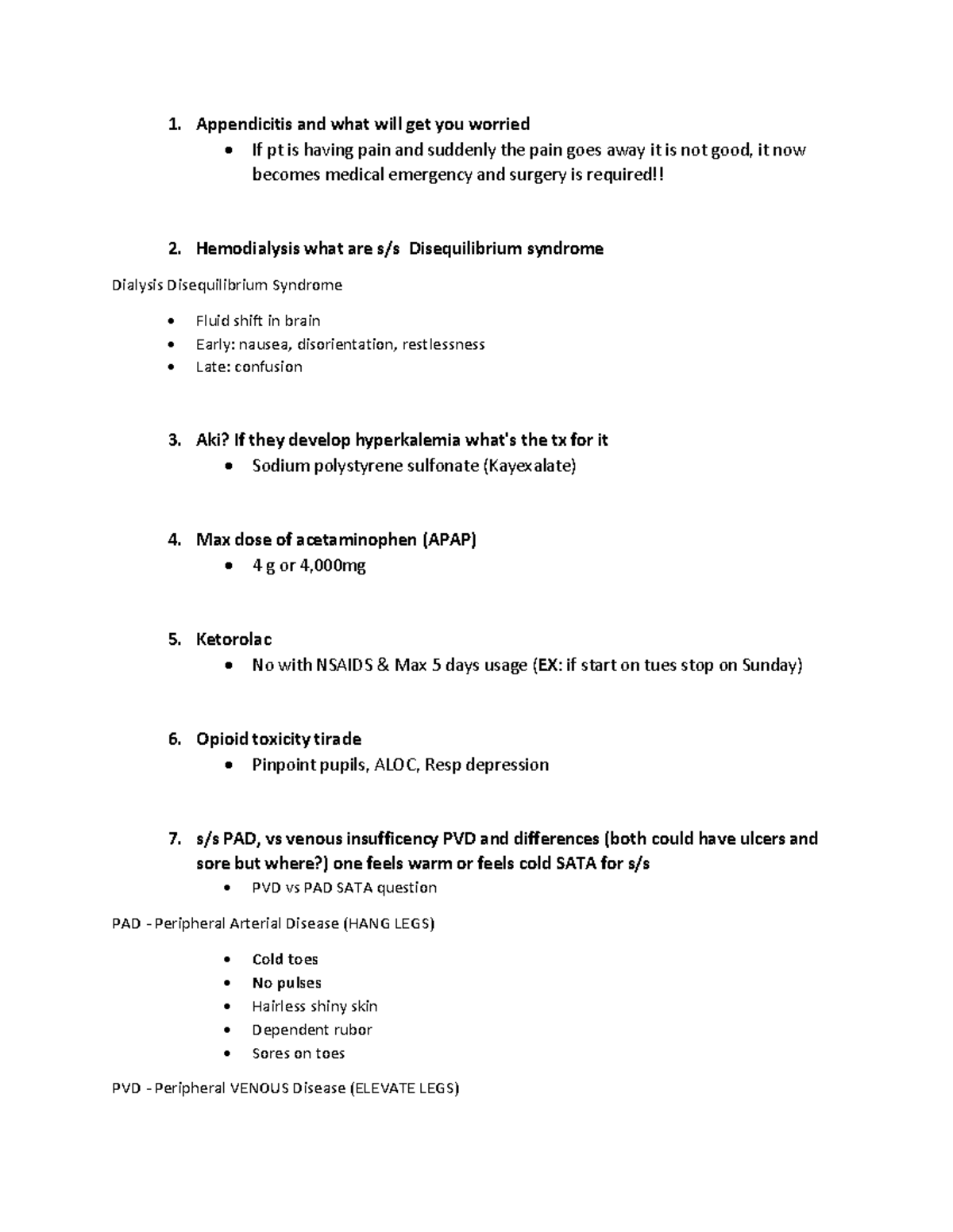 Med surg 1 Final - 1. Appendicitis and what will get you worried • If ...