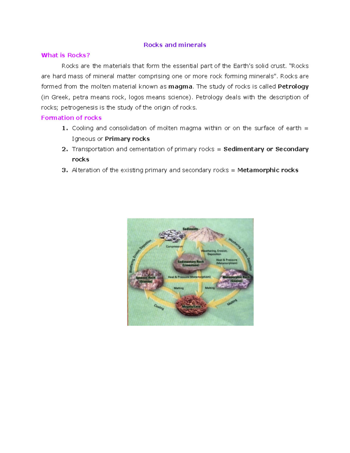 SSCA 111 Rocks Minerals - Rocks and minerals What is Rocks? Rocks are the  materials that form the - StuDocu