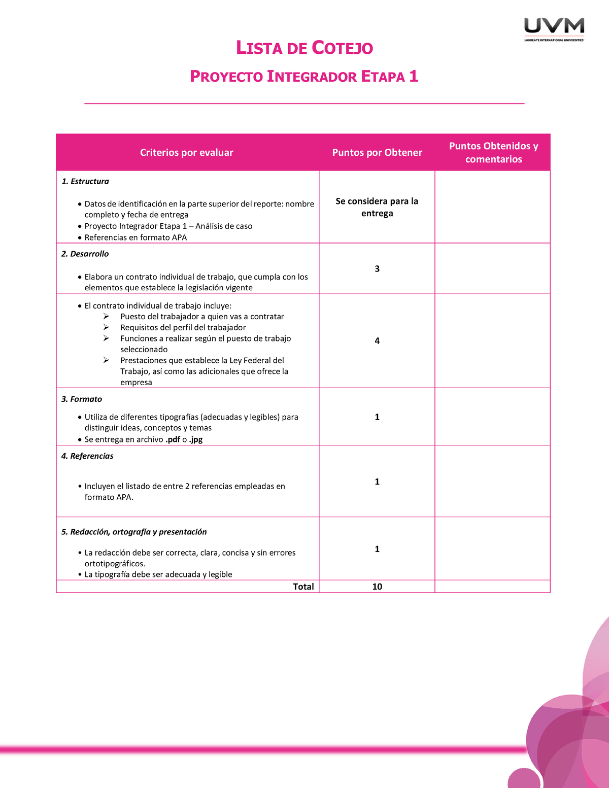 Lc Pie1 Actividad 7 Lista De Cotejo Proyecto Integrador Etapa 1 Criterios Por Evaluar Puntos 0642