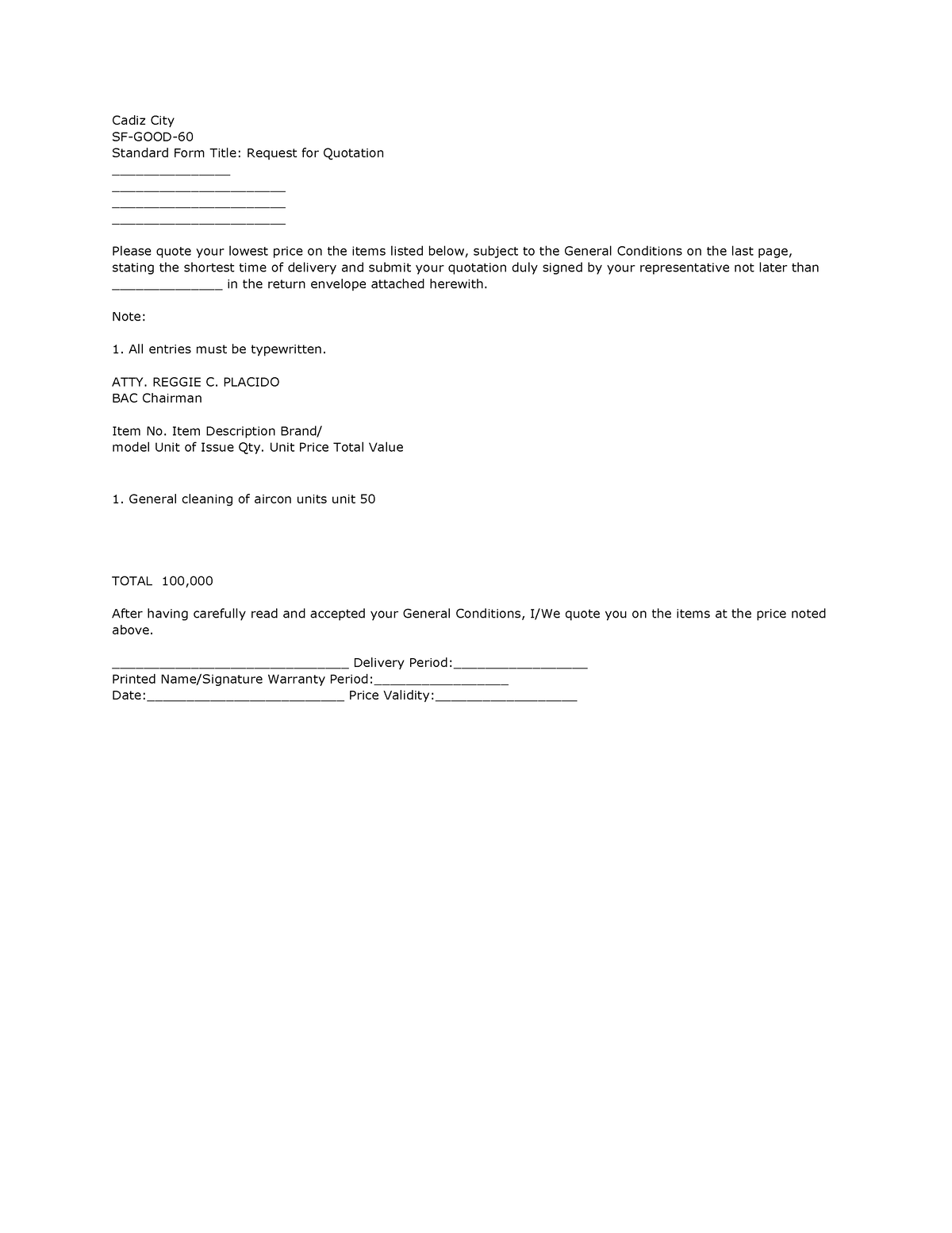 Cadiz City aircon - Cadiz City SF-GOOD- Standard Form Title: Request ...