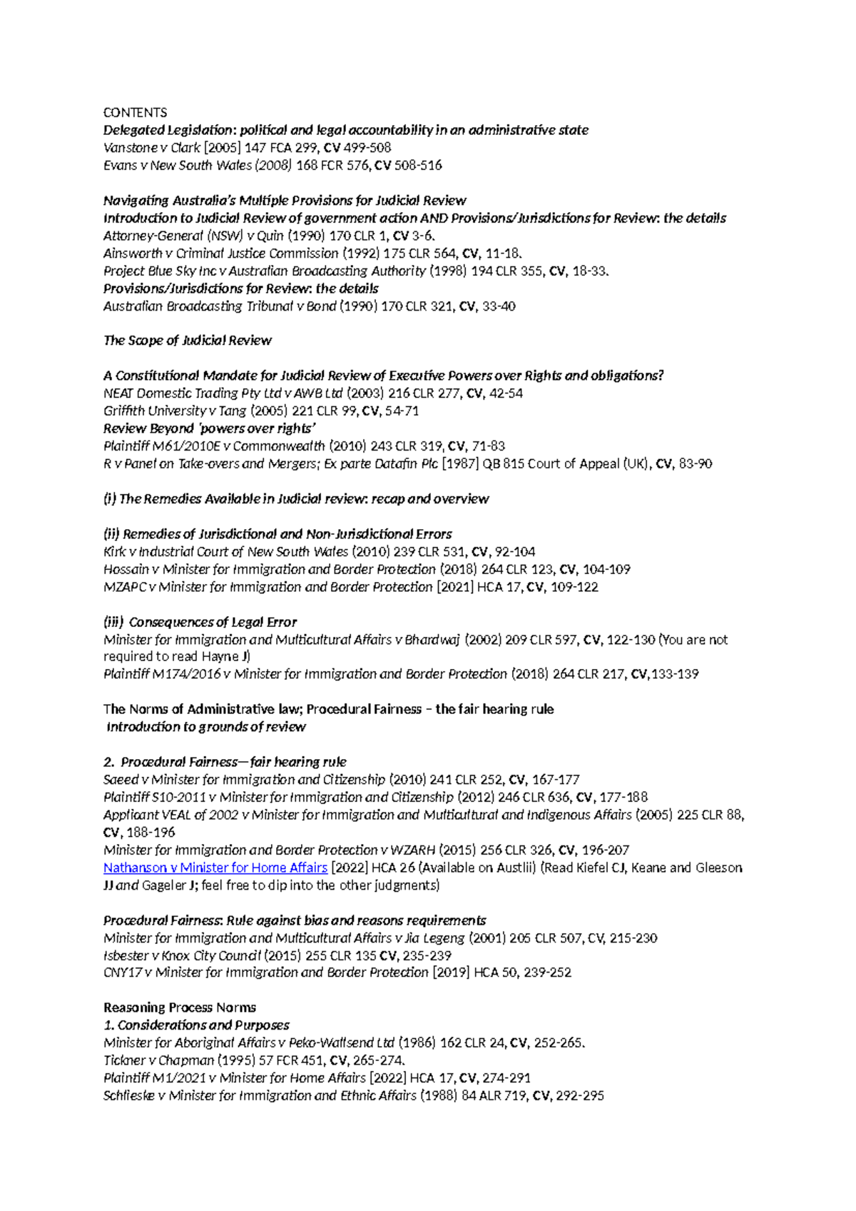 Admin law course - CONTENTS Delegated Legislation: political and legal ...