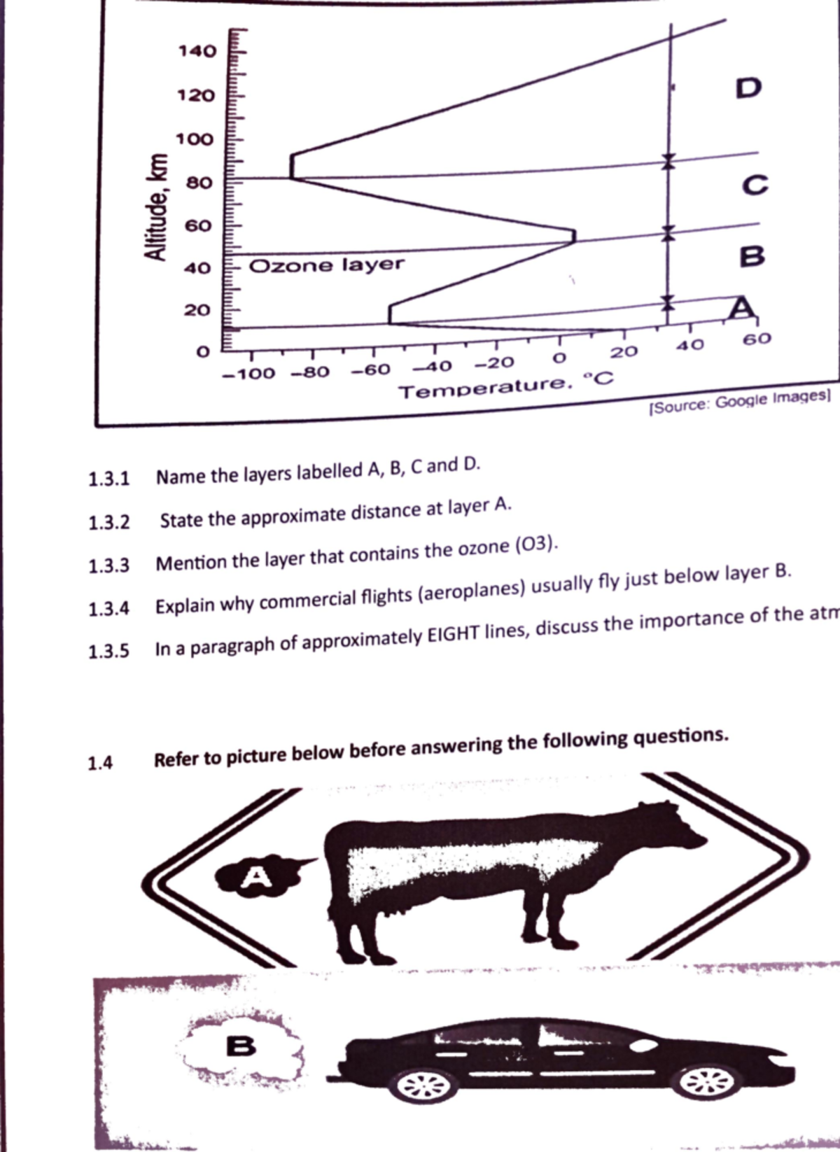 Geography Atmosphere 140 120 D 100 80 C 60 40 Ozone layer B 20 20