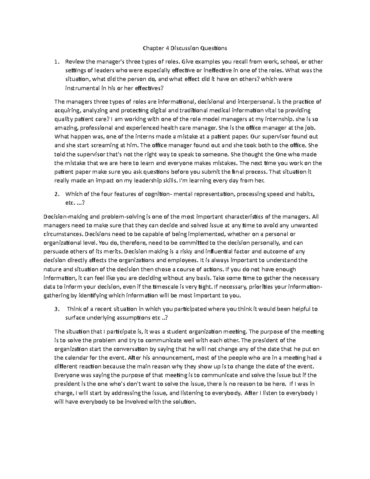 Chapter 4 Discussion Questions - Chapter 4 Discussion Questions 1 ...