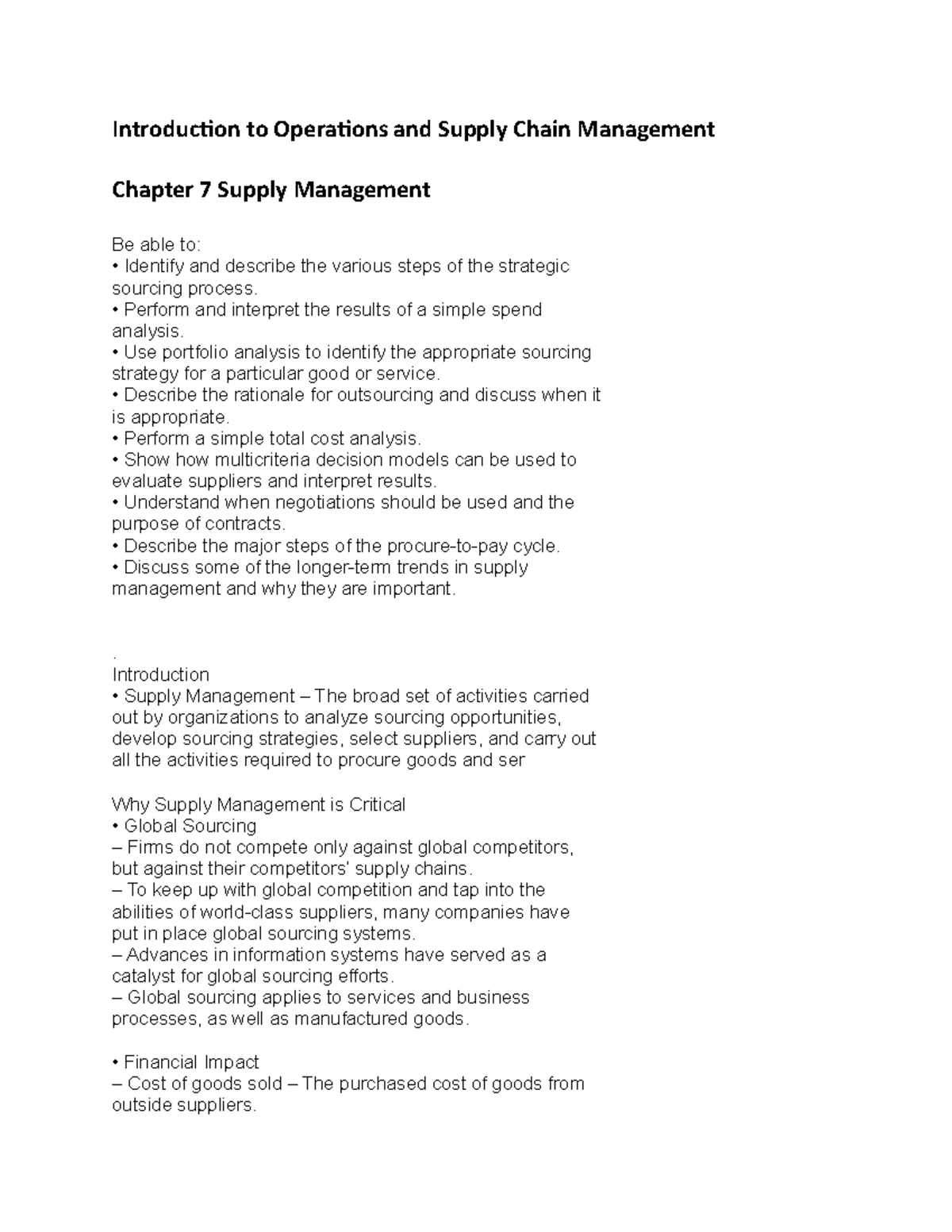 Chapter 7 Supply Management - Introduction To Operations And Supply ...