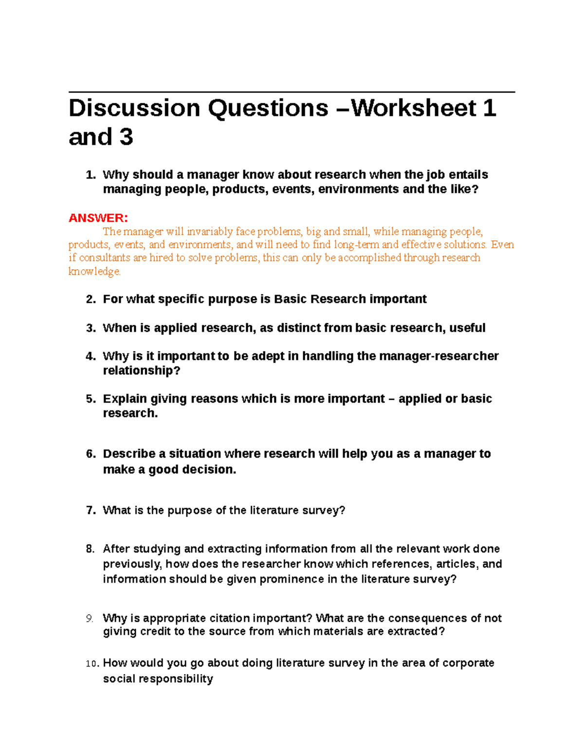 Discussion Questions worksheet 1 and 3 - Discussion Questions ...