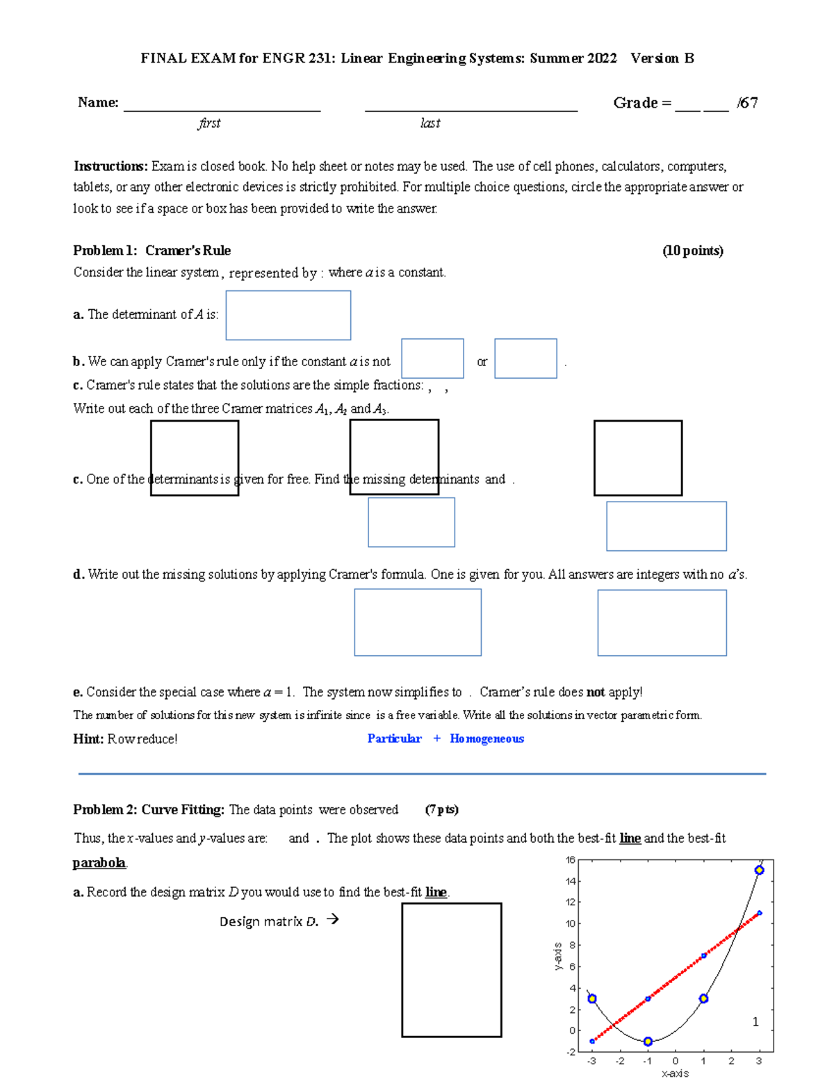 ENGR231 Final Summer 2022 Version B - Name