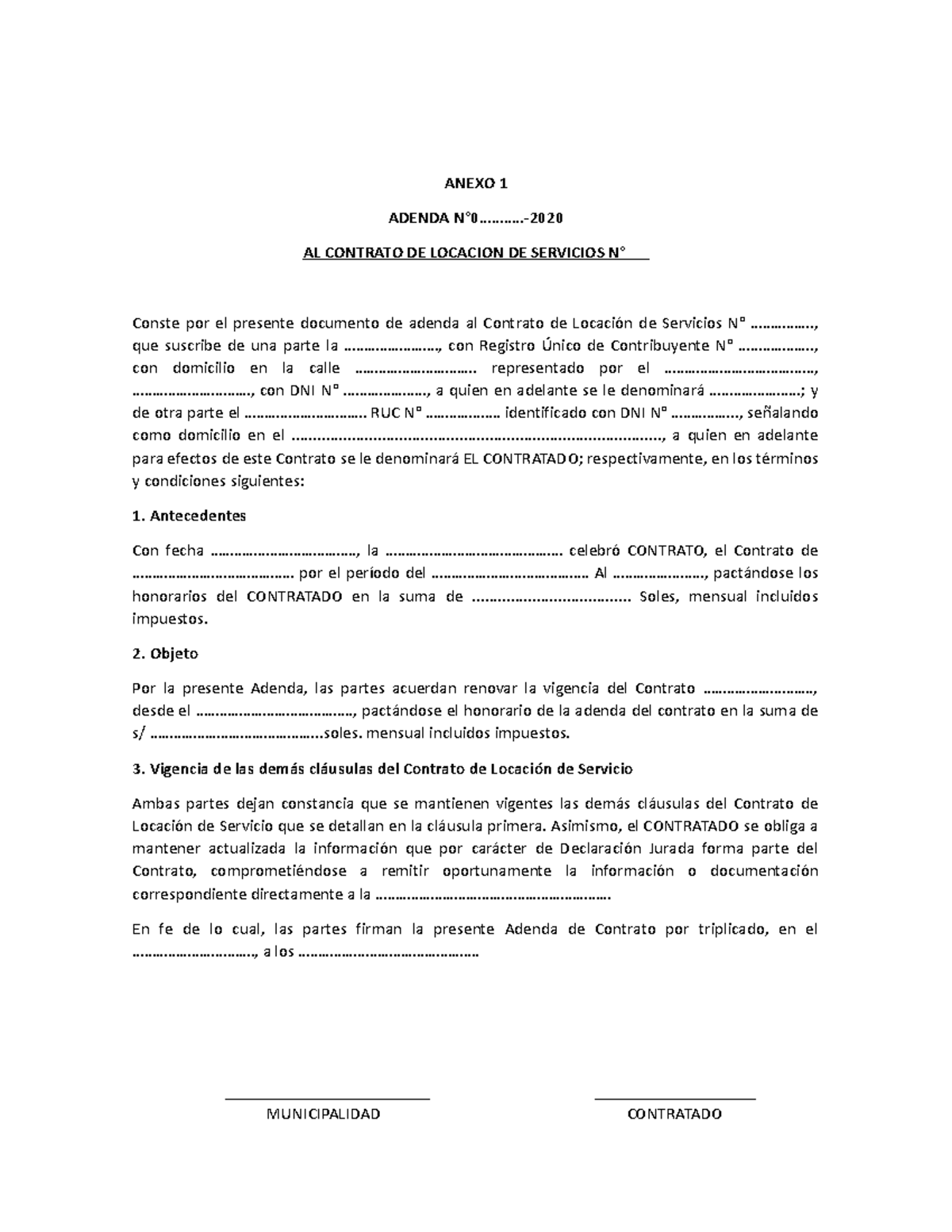 Adenda Anexo 1 Adenda N°0 Al Contrato De Locacion De Servicios N° Conste Por El 8167