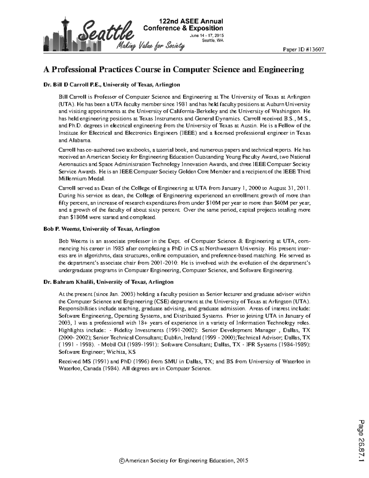 A professional practices course in computer science and engineering