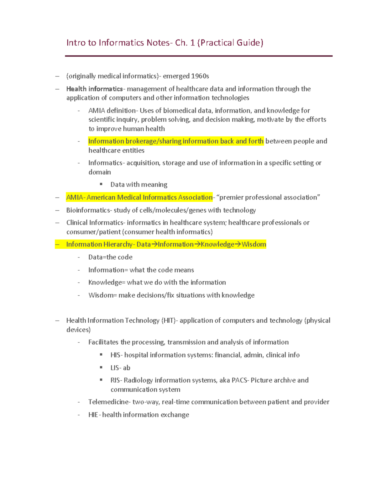 Complied Notes - Reviewers for midterm exam - Intro to Informatics ...