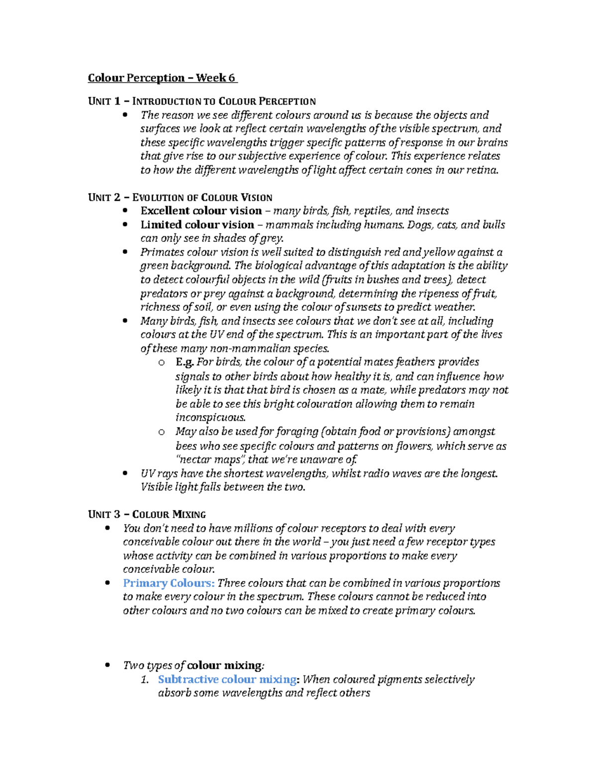 Colour Perception – Week 6 - Colour Perception Week 6 UNIT 1 ...