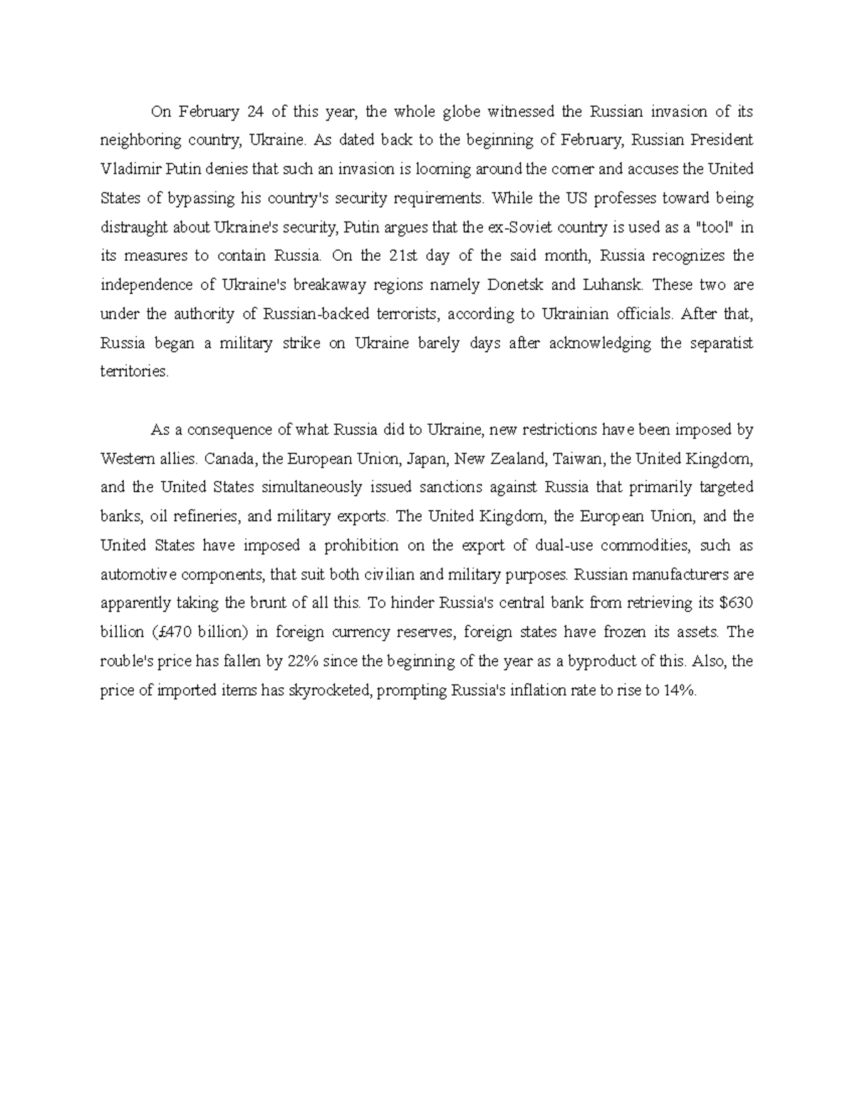 STS Ukraine and Russia - A reflection paper. - On February 24 of this ...