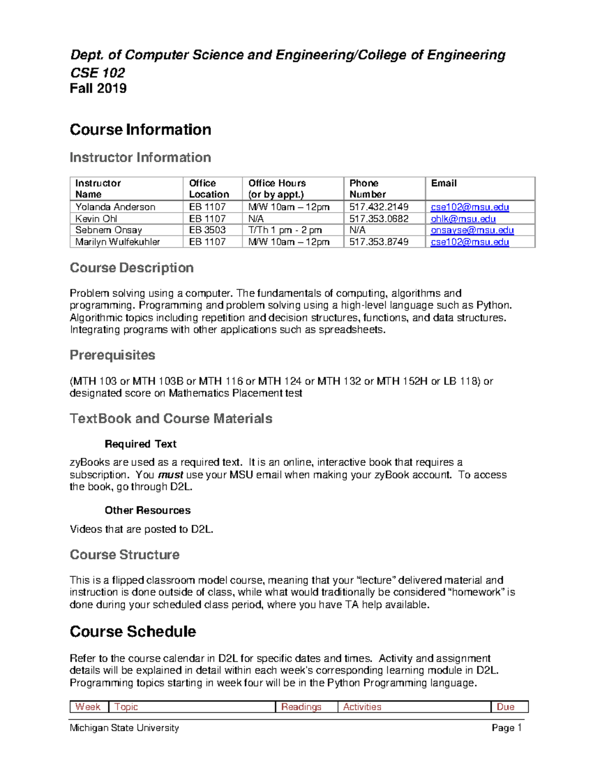 CSE 102 MSU Syllabus CSE102 - CSE 102 Fall 2019 Course Information ...