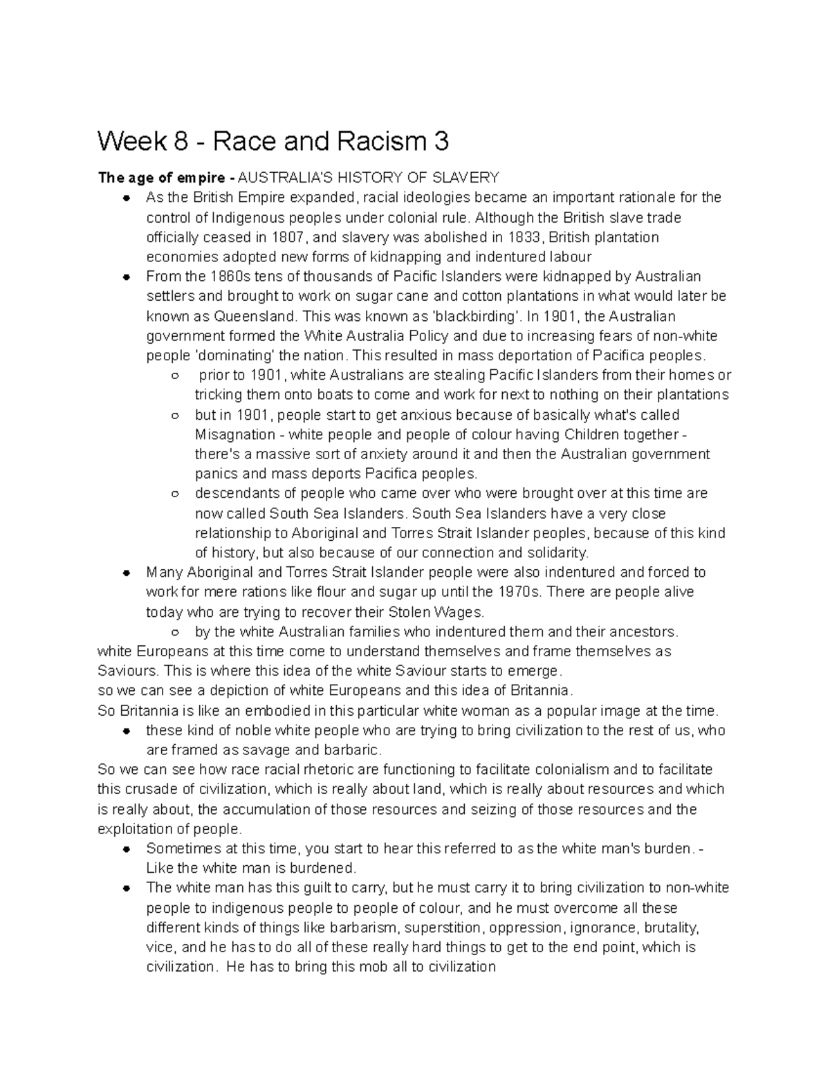 ABST week 8 -3 - lecture notes - Week 8 - Race and Racism 3 The age of ...