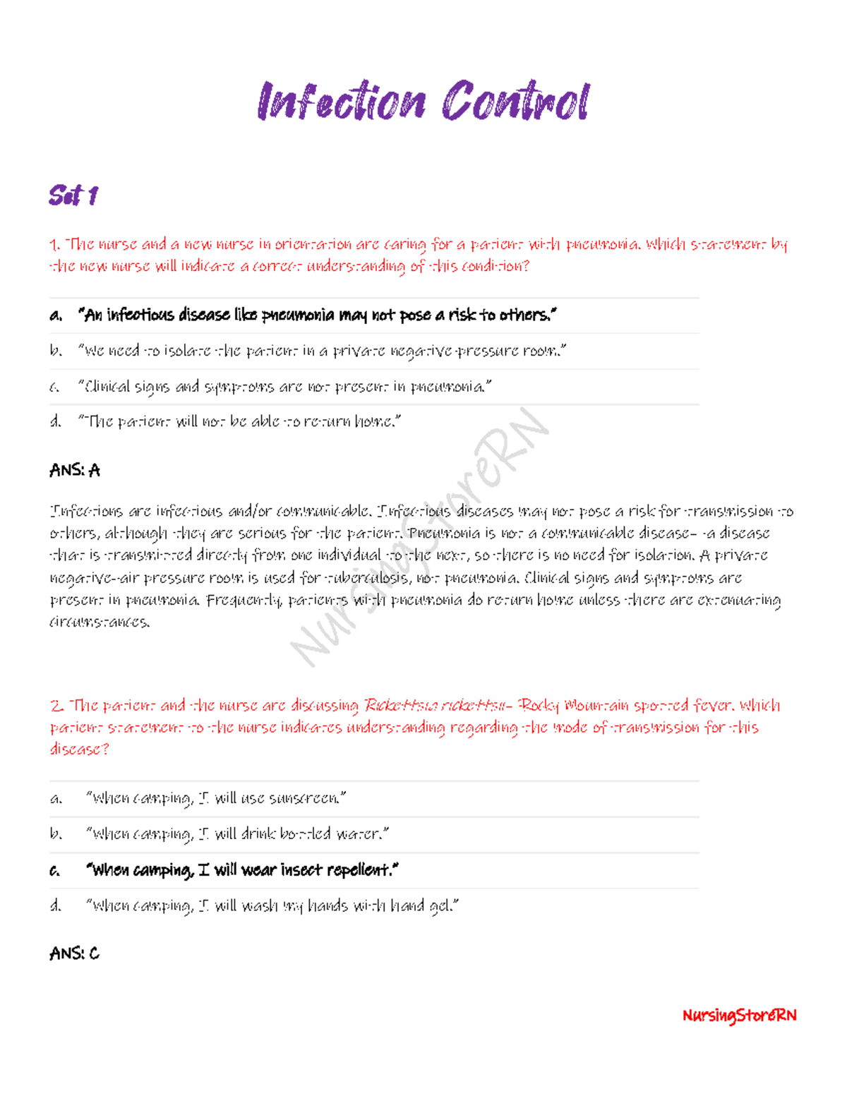 3 Infection Control Test Practice Questions Infection Control Set
