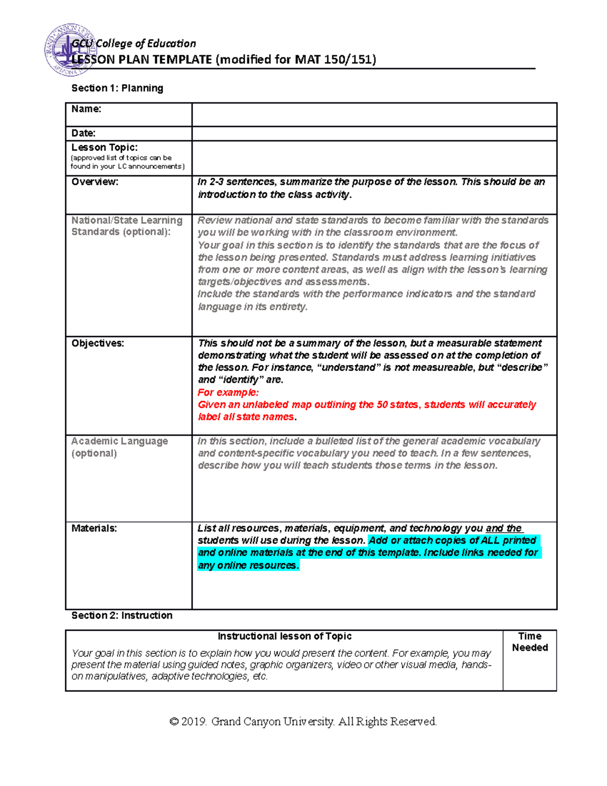 Lesson Plan Template GCU College of Education LESSON PLAN TEMPLATE