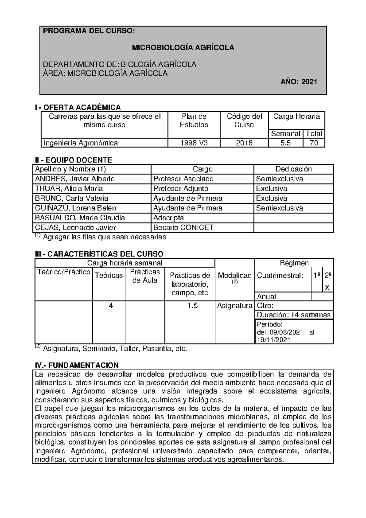 2021 Programa de Microbiología Agrícola Código 2018 PROGRAMA DEL