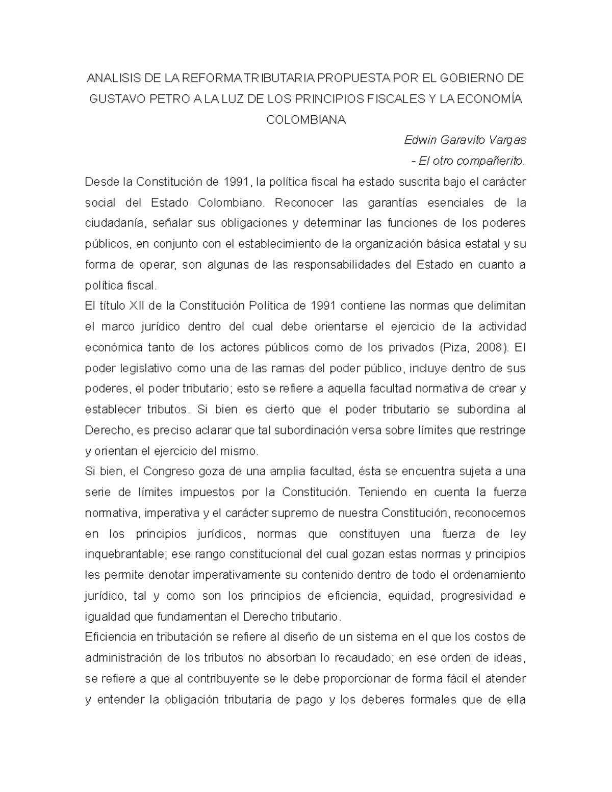 Reforma tributaria - Edwin Garavito - ANALISIS DE LA REFORMA TRIBUTARIA ...