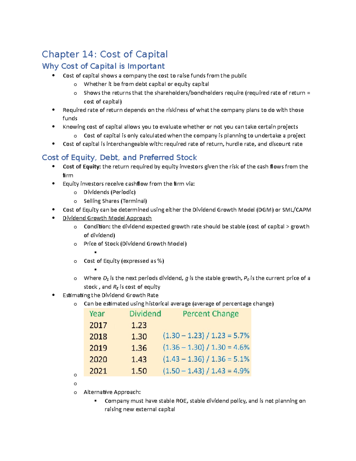 2FB3 Finance Exam Notes VERY USEFUL FYI Chapter 14 Cost of Capital