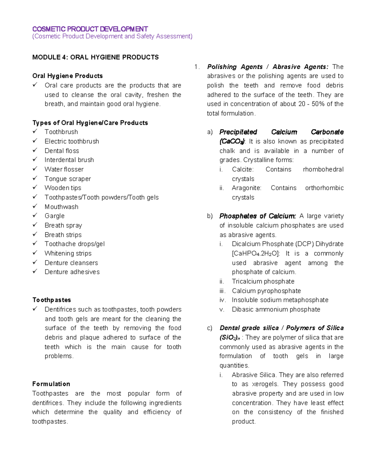 M4 Oral Hygiene Products - (Cosmetic Product Development and Safety ...