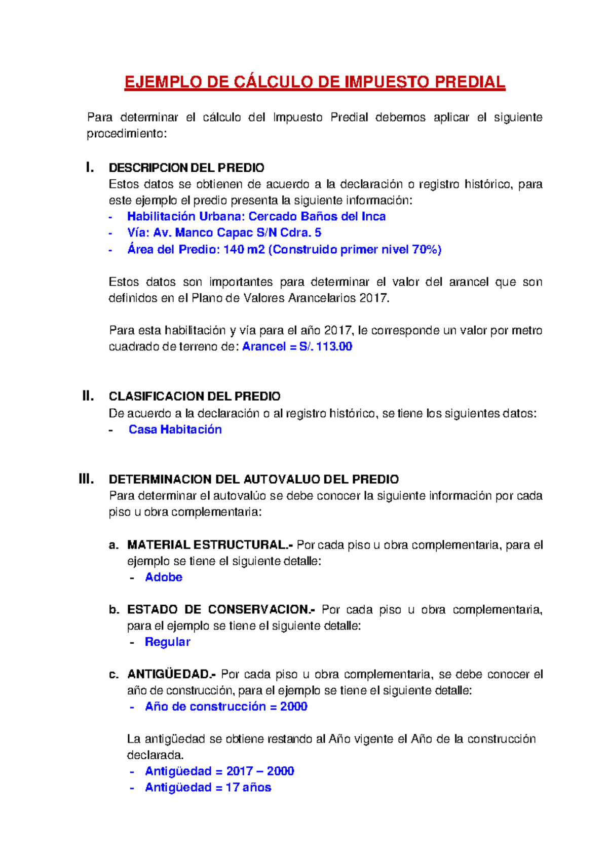 Ejemplo De Calculo Del Impuesto Predial - EJEMPLO DE CÁLCULO DE ...